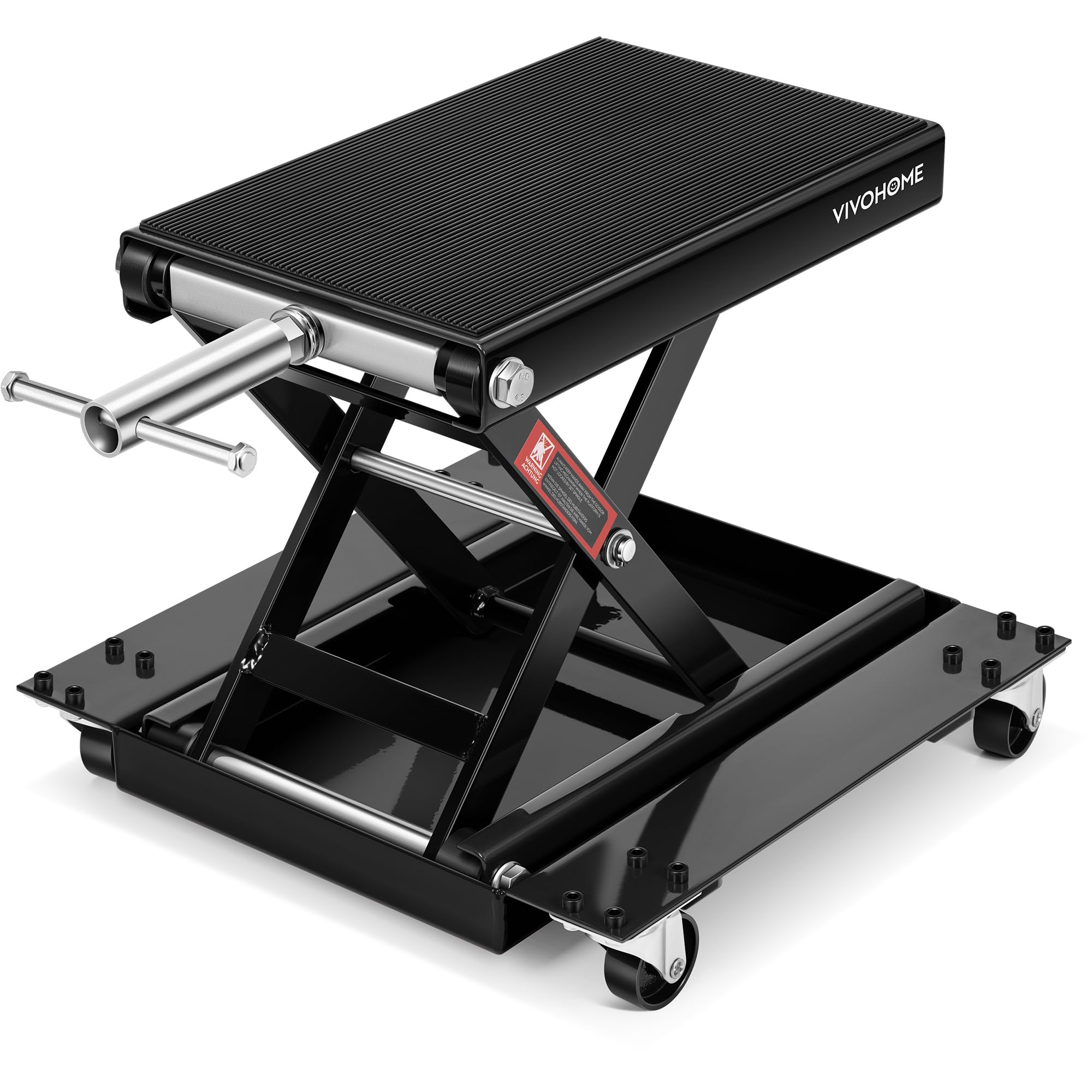 VIVOHOME 500kg Motorrad Hebebühne Stahl Breites Deck ATV Scherenhebebühne Wagenheber mit Dolly und Handkurbel Fahrräder Garage Reparatur Hebeständer