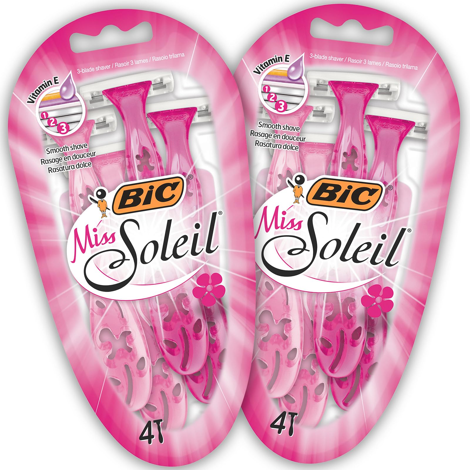BIC Miss Soleil Colour Collection, rasoio a tripla lama da donna, in acciaio inox, con manici a fiore, confezione da 8