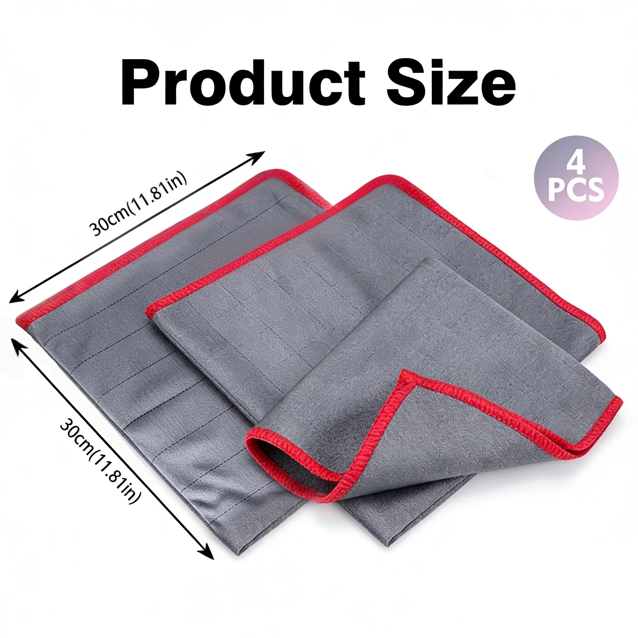 VoxelTek 4 Paños de Limpieza Microfibra Mágica 30x30cm– Bayetas Sin Rayas Ni Pelusa para Ventanas Vidrios Espejos Baño Cocina Coche, Limpieza Profunda y Brillo Duradero - 3