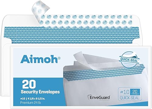 Aimoh Sobres de seguridad #10 Selfsel 20 unidades  Sin ventana, EnveGuard, 4 x 9 pulgadas, blanco, 24 libras, 20 unidades (34120) disponible en Yaxa Mexico