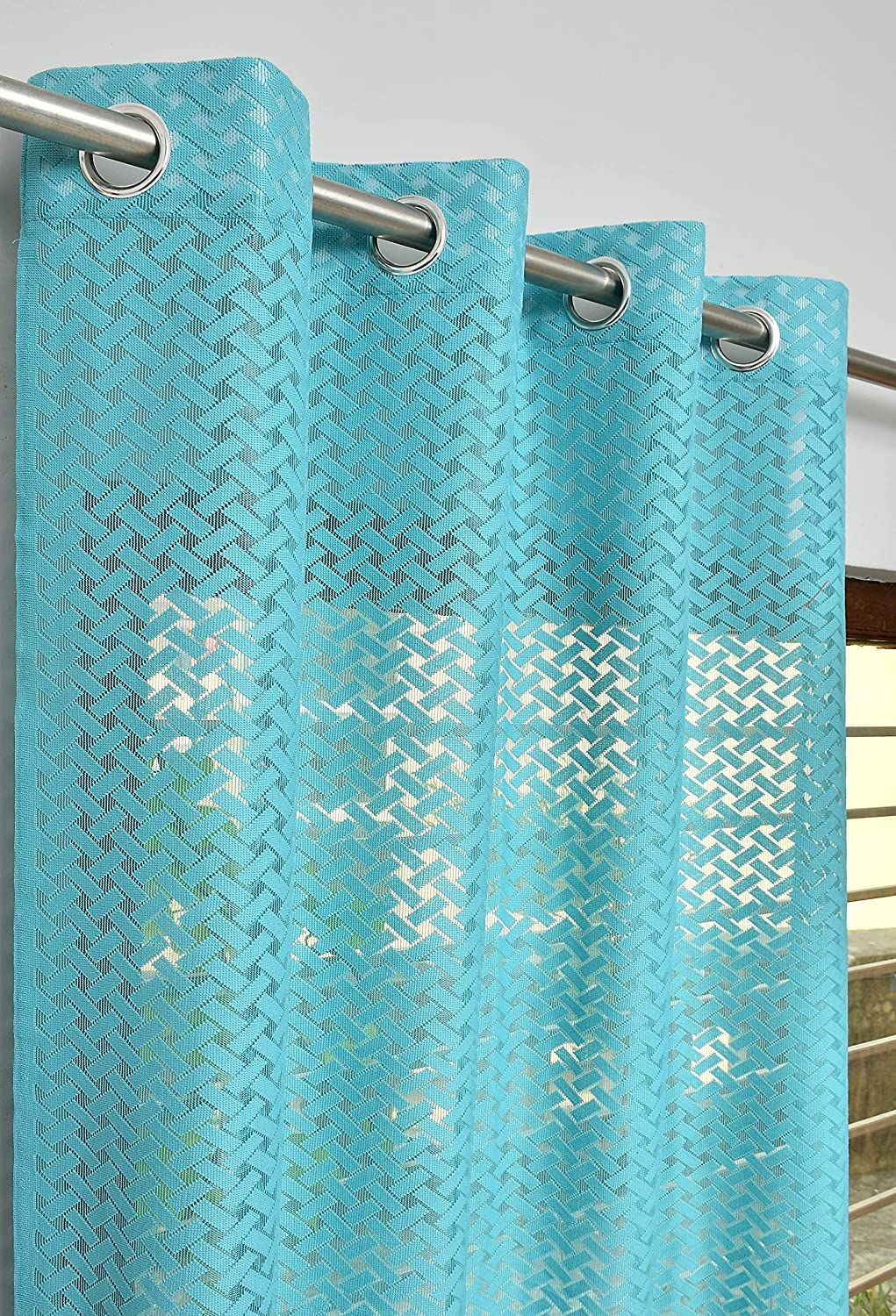 Fabrilia Criss Cross Net Semi-Transparent Eyelet Door Curtain 9 feet Long, Set of 2 Piece, Aqua (B09SFDQRSN) Amazon Price History, Amazon Price Tracker