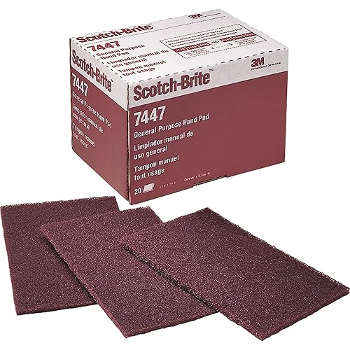 3M 07447 Scotch-Brite Maroon - Almohadillas de mano de uso general de 6 x 9 pulgadas (1 paquete de 20 almohadillas)