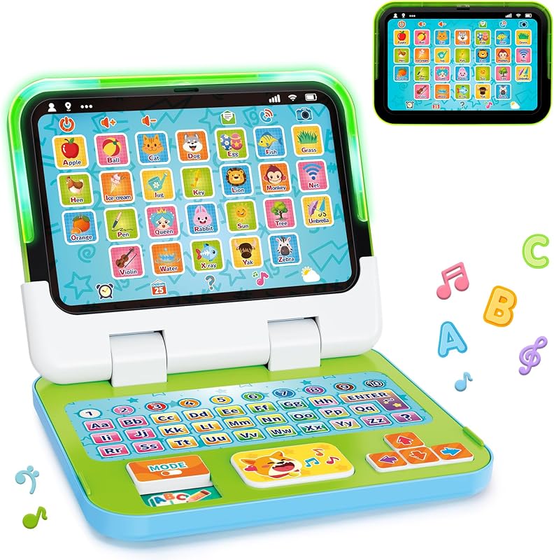 Tableta portátil para niños de 1 a 3 años, juguete 2 en 1, juguetes de aprendizaje informático | Juguetes educativos con sonidos de luces para bebés de 12 a 18 meses, regalos de viaje de primer cumpleaños de Navidad para niños y niñas de 1, 2 y 3 años