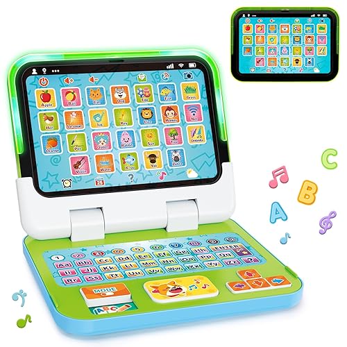 Learning Toy for Kids 1 2 3 Year Old Boys Girls, Learning Laptop for Toddlers 1-3, Interactive Educational Toys with Music Sounds Lights, Christmas Birthday Gifts for Baby Kids Age 12-18 Months, Green
