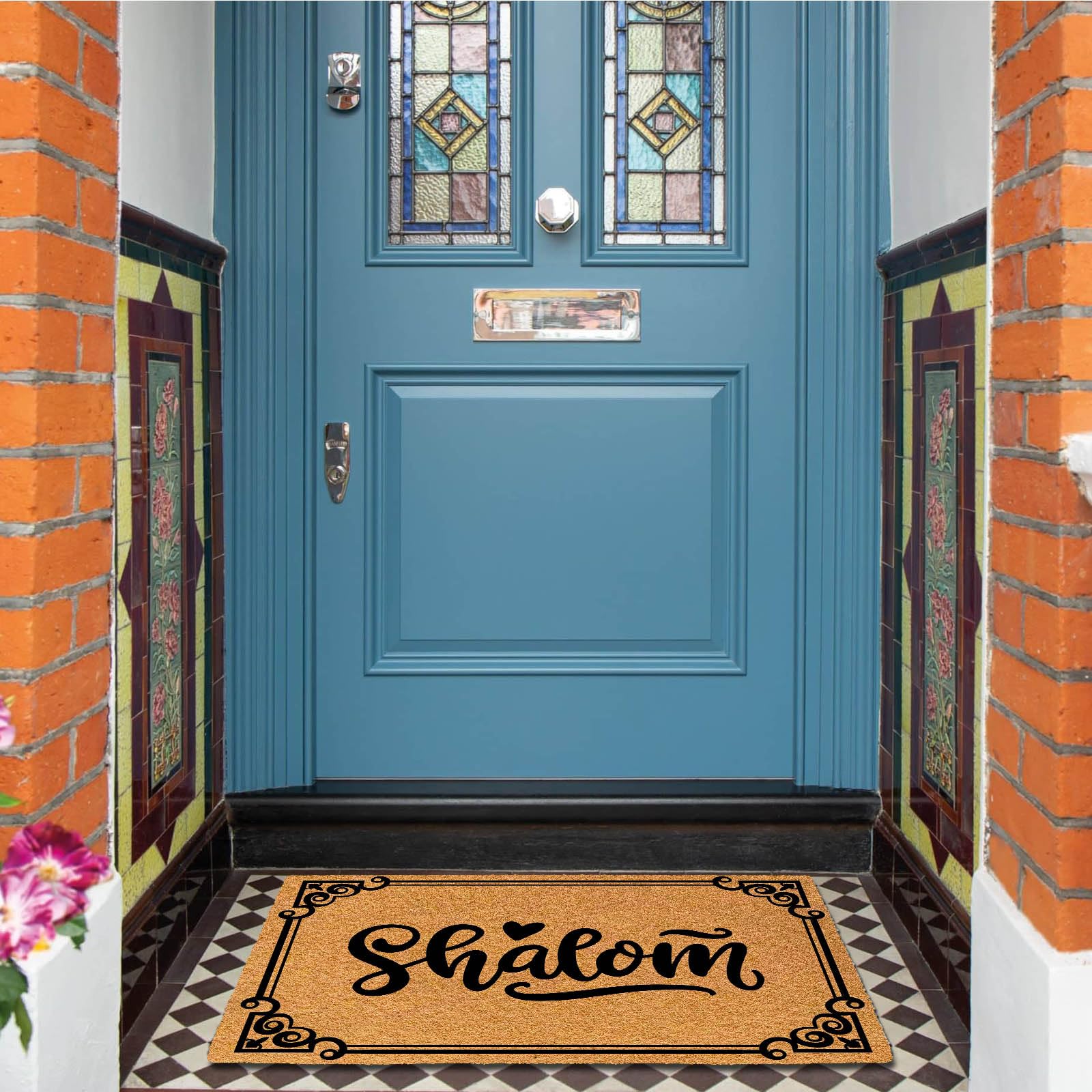 Shalom Paillasson en caoutchouc pour entrée extérieure, monogramme amusant, 60 x 40 cm