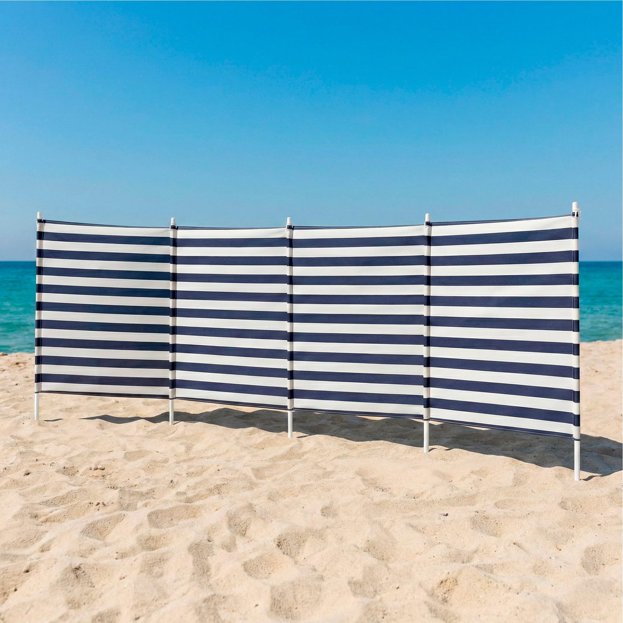 AKTIVE Paravent de plage type paravent, panneaux en polyester, tubes métalliques avec pointe aiguisée, housse avec poignée