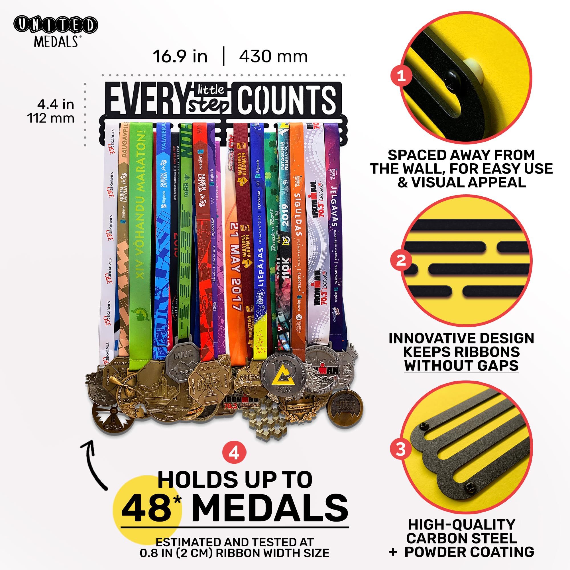 Every Little Step Counts Colgador de medallas | Medallero Acero | Medal Holder dispaly Hanger | Medalla Percha