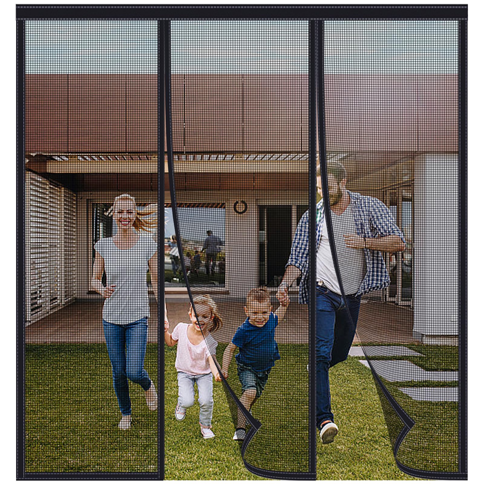 FYHDSH Magnetic Fly Insect Screen Door, Sliding Double Door Fly Screen, Double Door Screen Curtain for Sliding Door with Powerful Magnets and Full Frame Magic Tape, Keep Fly Bug Out Black-D-260x240cm — image 1