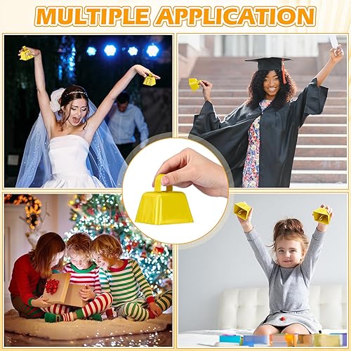 Miniatura 7 de 50 campanas de vaca decorativas para hacer ruido, campanas de vaca pequeñas a granel con asas, cencerros escolares de metal para eventos deportivos,