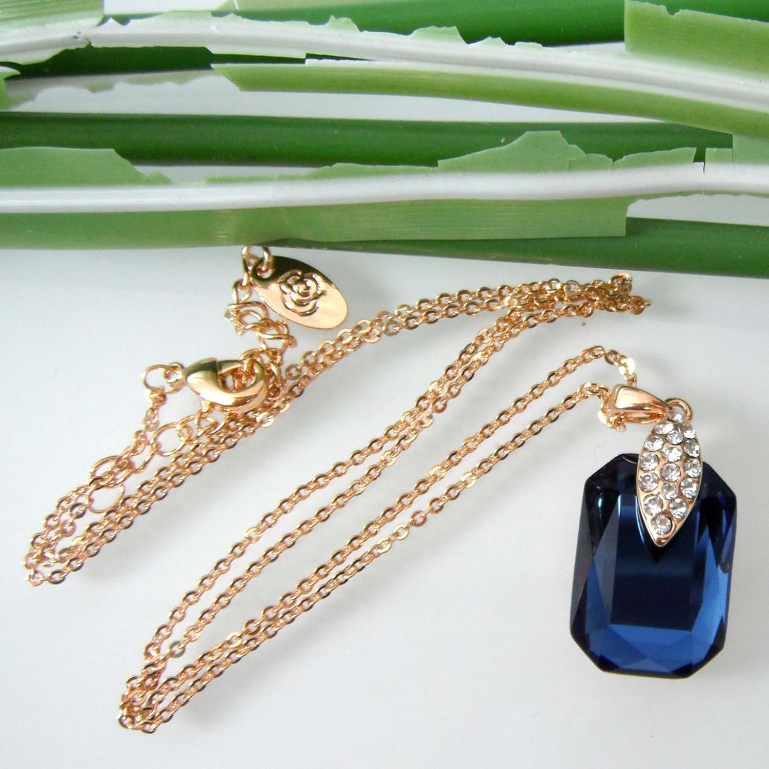 Navachi 18k Gold Plated Crystal Square Zircon Pendant Necklace 16"+2" - Image 2