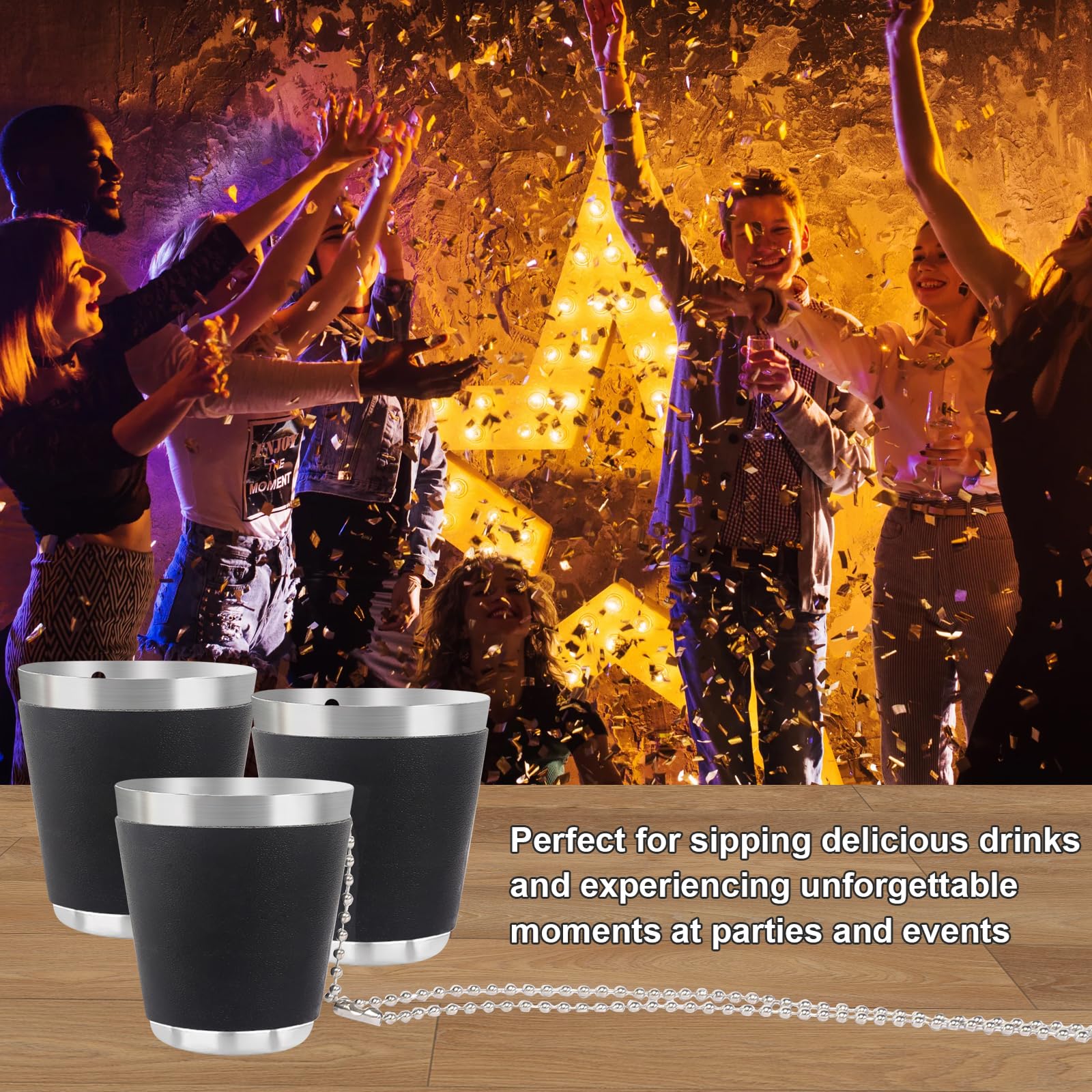 Joycabin 10 bicchieri da liquore a LED con catena, bicchieri luminosi per feste a tracolla, collana in vetro da liquore, JGA per carnevale, addio al nubilato, decorazione da sposa