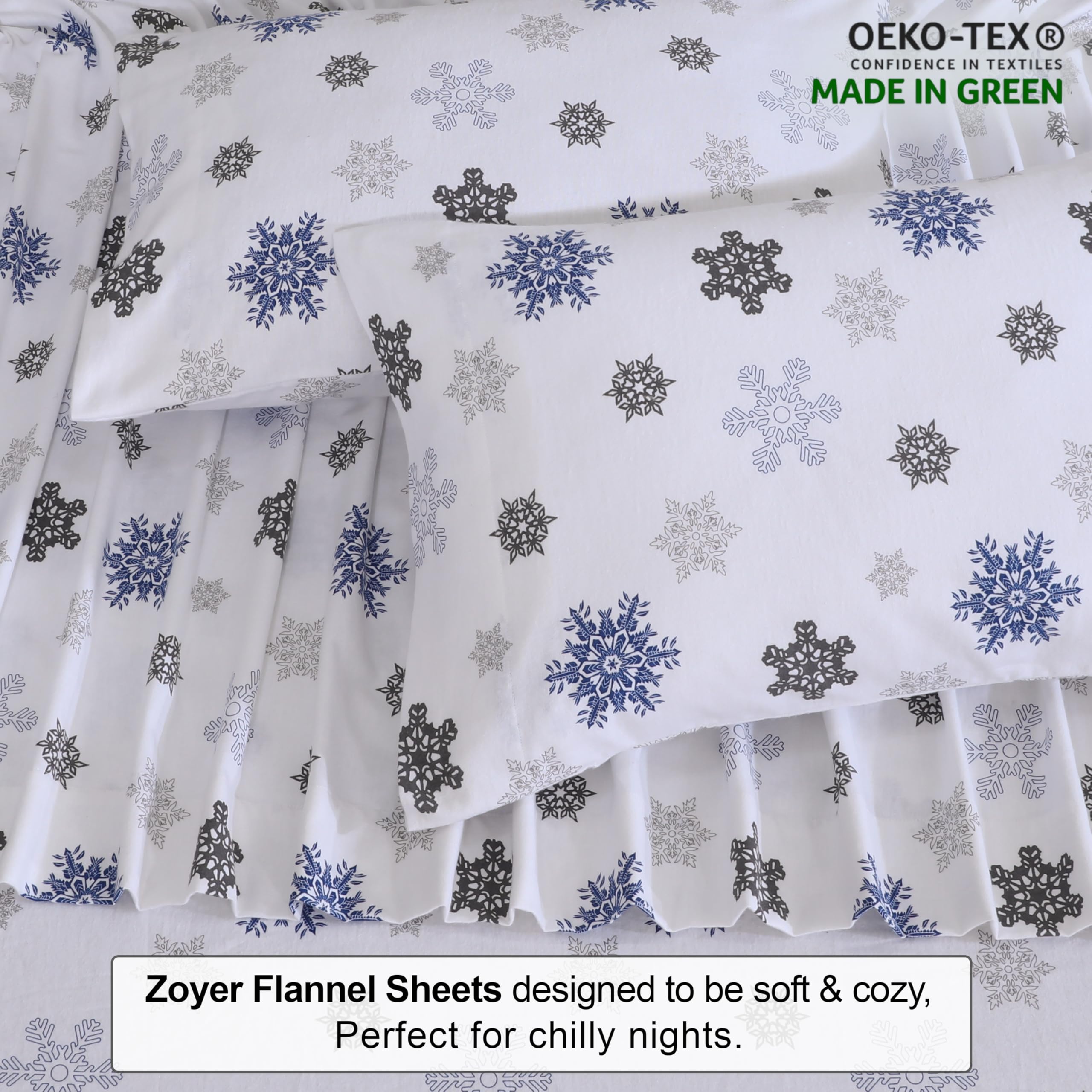 Flanell-Bettwäsche-Set 3-tlg. Für Doppelbett – Weich, Kuschelig, Mit 40 Cm Tiefen Taschen, Design 'Peguin-Rand'