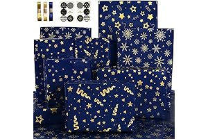 Navy Blue Wrapping Paper for Men and Boys with 12 Sticker Ribbons...