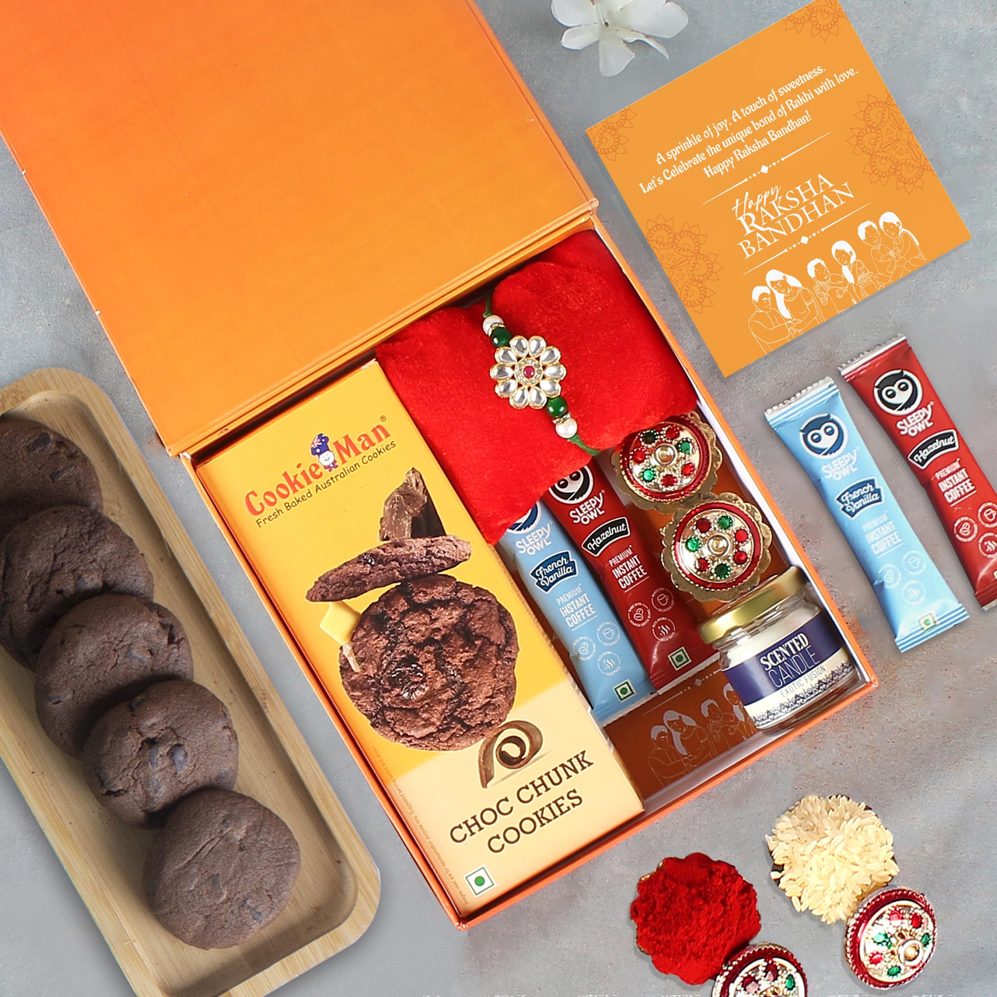 Cookieman Premium Raksha Bandhan Rakhi Gift Hamper with Chocolate Cookies, Instant Coffee, Greeting Card and Roli Tika Chawal (B0D9B7XGHW) Amazon Price History, Amazon Price Tracker