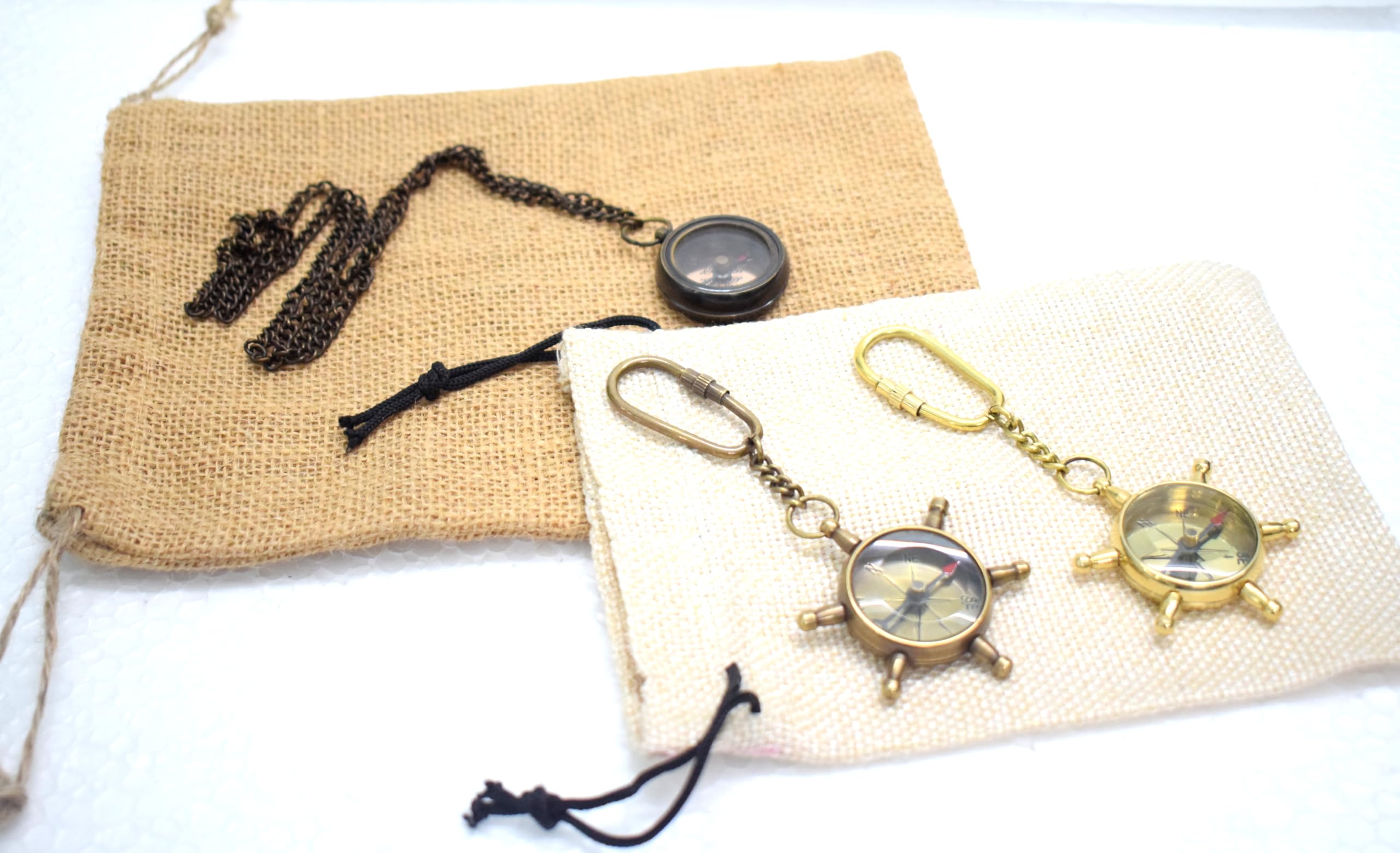 Antique Brass Wheel Compass Keychains with Free Sundial Compass Gift
