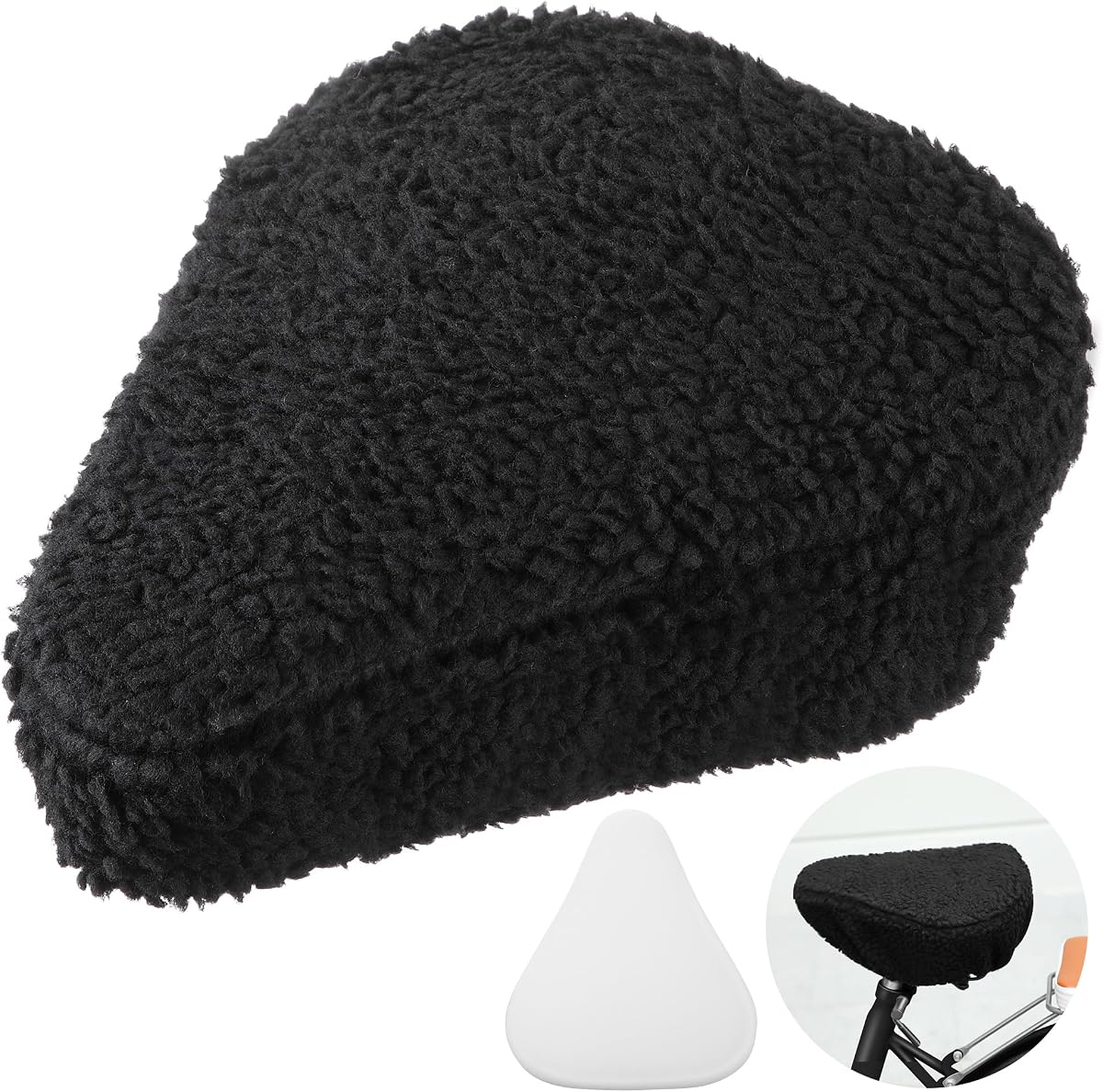 Feekoon Bike Seat Cushion Cover, Imitation Sheepskin | Removable Sponge Padding, Adjustable Drawstring, Secure Fit Fur Protector for Wide Seat Spin Bike, Cruiser Exerciser