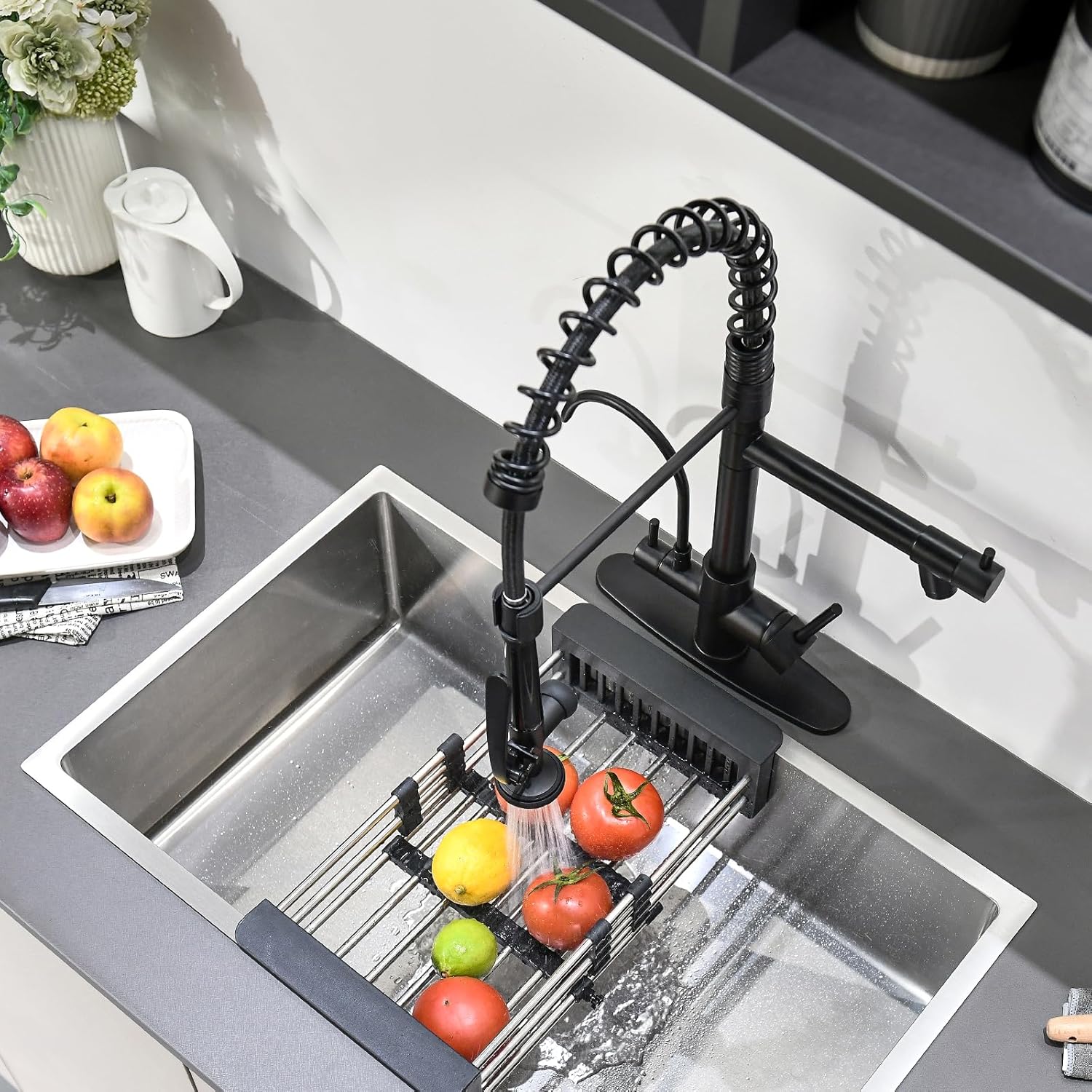 Fapully Commercial Kitchen Faucet with Pull Down Sprayer and Water Filter, Matte Black 3 in 1 Kitchen Faucets with Drinking Water Faucet - Image 7