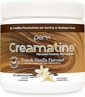 Perk Creamatine (French Vanilla) 30 Servings - Flavored Creatine Monohydrate, 5g of Creatine per Serving, Naturally Sweetened, Zero Sugar, Gluten-Free, Soy-Free