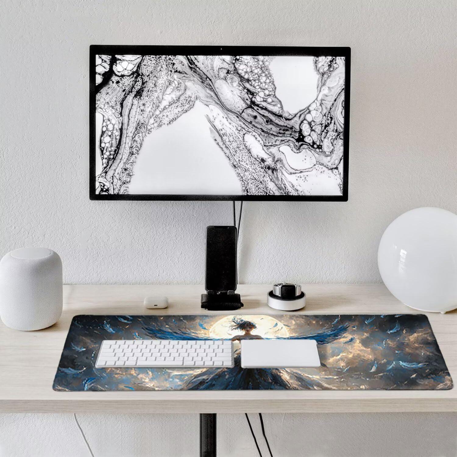 Podkładka pod mysz dla graczy, XXL, 1400 x 600 mm, wodoodporna i antypoślizgowa, duża podkładka na stół do biura i domu, poprawia precyzję i prędkość, akcesoria gamingowe (księżyc anioł) V-921