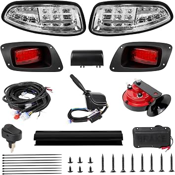 KAKSEY Deluxe Golf Cart LED Headlight Tail Light Kits Fit for EZGO RXV 2016 +, 12V Street Legal Golf Cart Lights Kit with Turn Signals Kits, Brake Lights, Horn