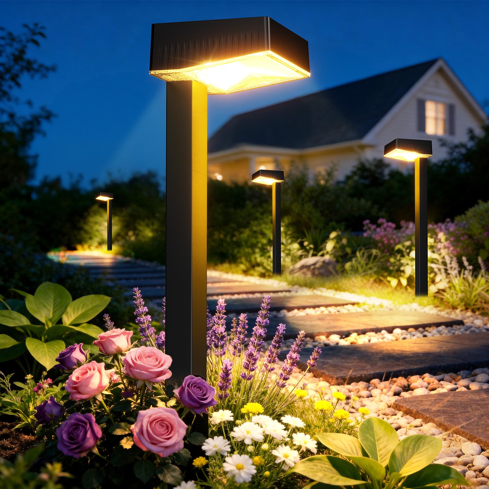 RECHOO 6 Stück Solarlampen für Außen Garten, Extrem Helle Warmweiß Solarleuchten Garten mit 1200mAh Akku & 2 Lichtmodi, IP65 Wasserdicht Solarlampen Garten, Gartendeko, Weg Rasen, Hof, Geschenke