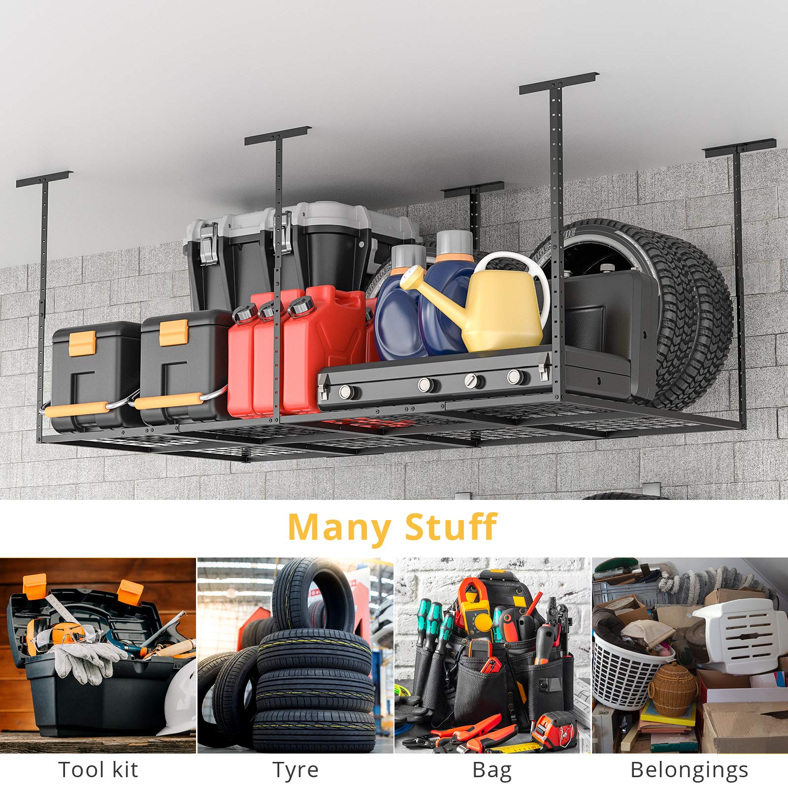 Overhead Utility Rack Suspended Overhead Tool Racks SafeRacks 4 Ft. X 8 Ft. Adjustable