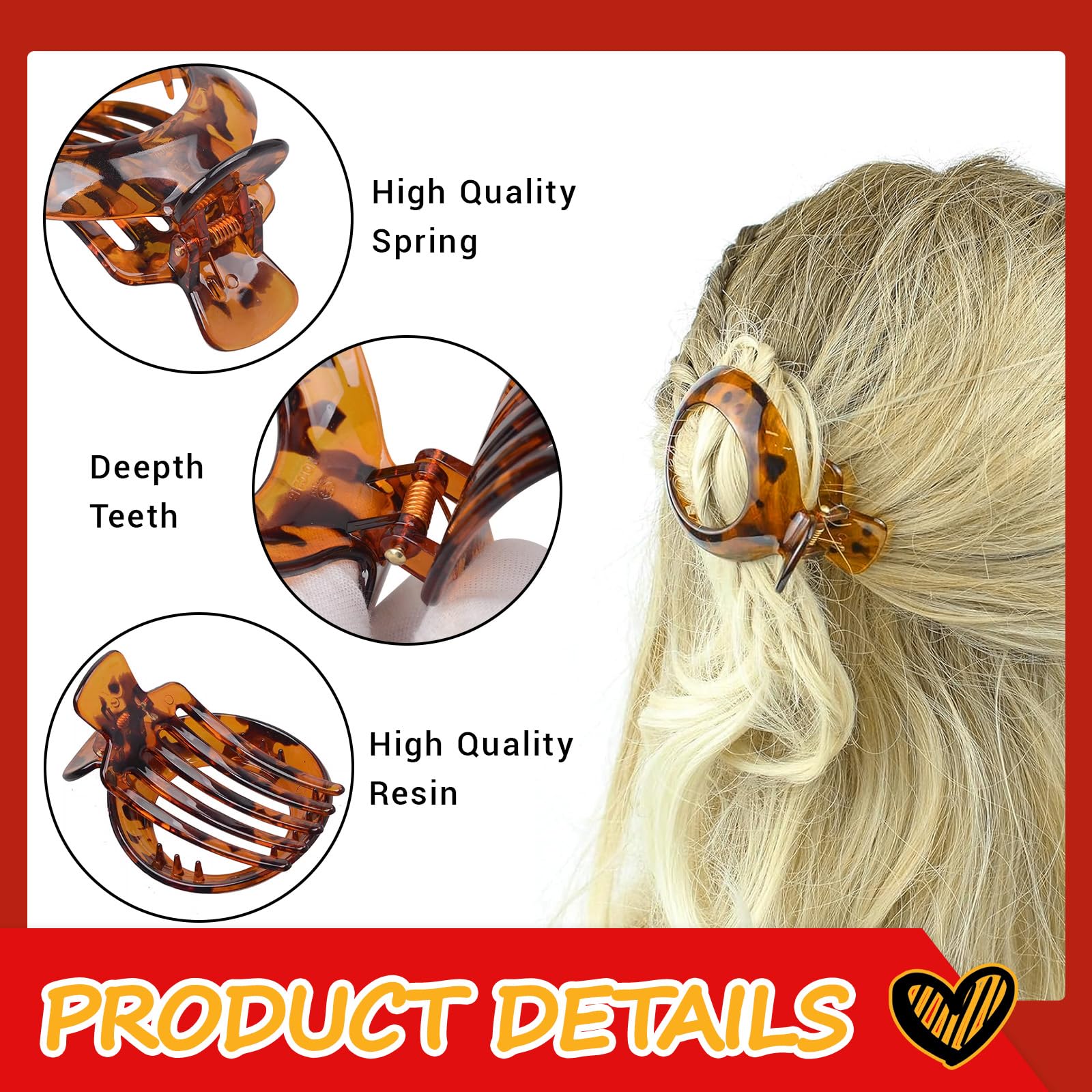 Xdealcozyxc 4 Pcs Flat Hair Clips Women, Strong Hold Resilient Spring Action Non Slip Claw for Fine Thin Clip - Image 3