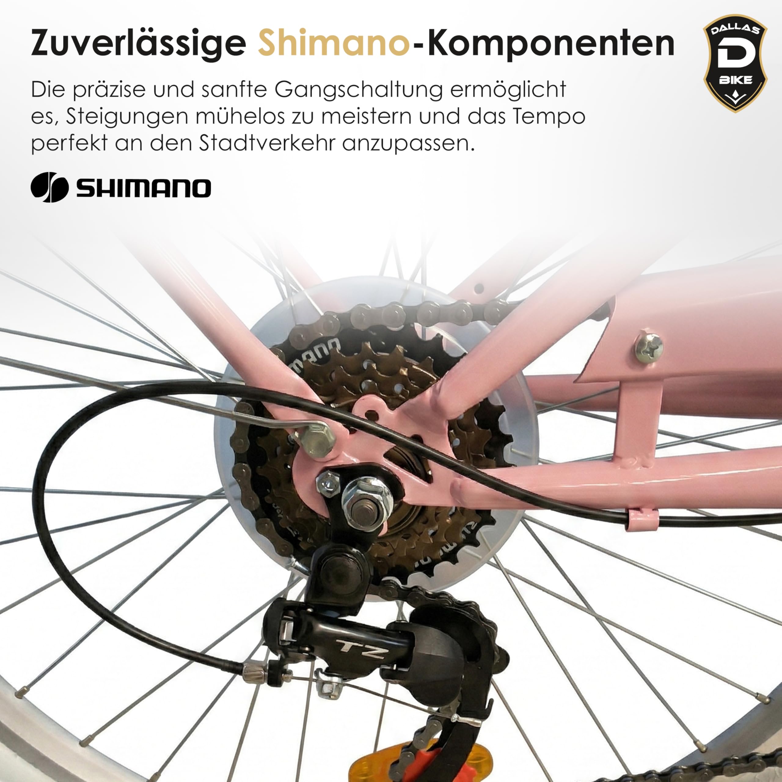 Fahrrad 24 Zoll - Sicheres Kinderfahrrad - mit 6-Gang Shimano Schaltung - Robustes Cityrad für Mädchen für Alltag und Freizeit - Dallas City Junior