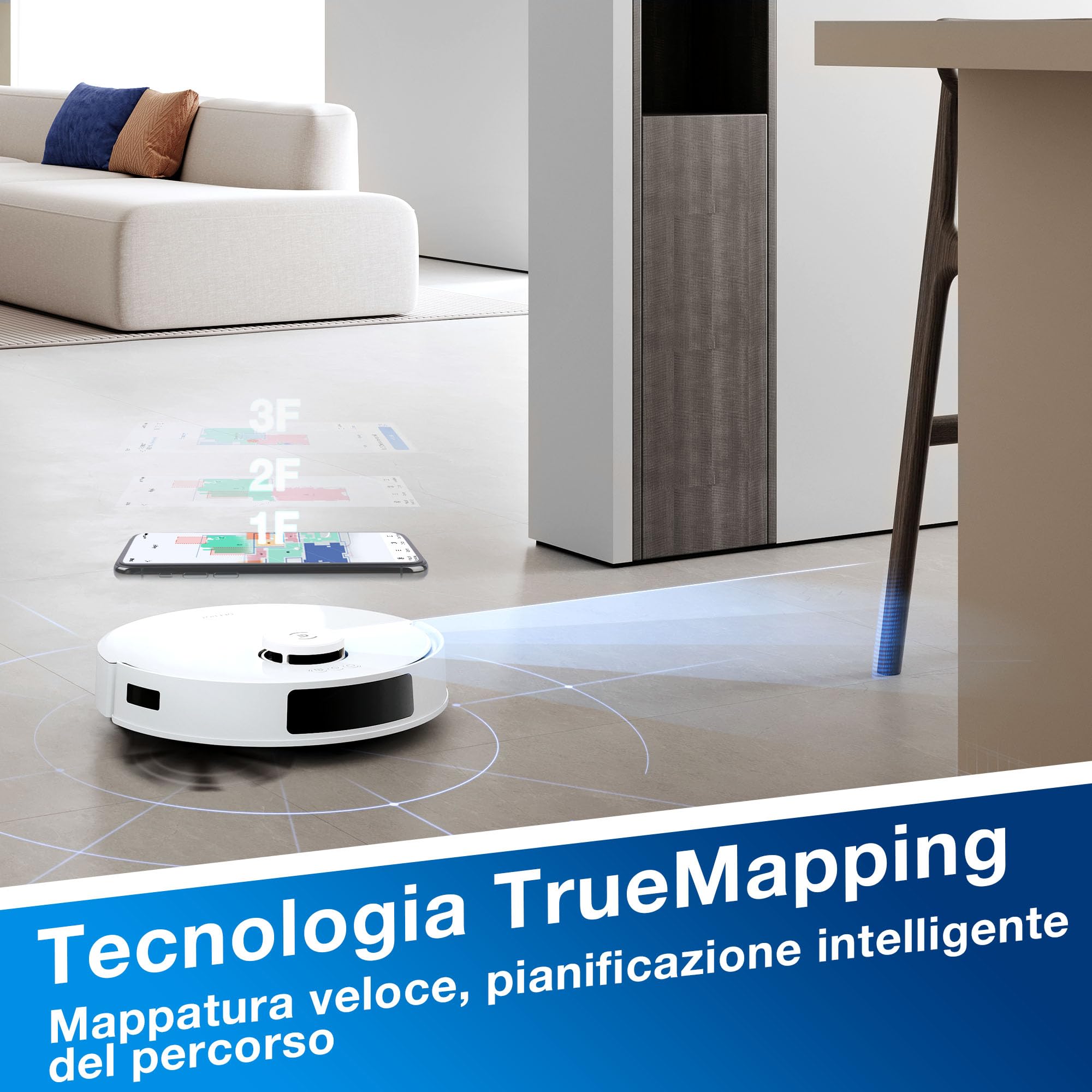 ECOVACS DEEBOT N20 Robot Aspirapolvere, 8000 Pa Robot Lavapavimenti e Aspirapolvere, Spazzola Antigroviglio, 300 Minuti di Esecuzione, Arrampicata da 20 mm, Pianificazione Intelligente del Percorso