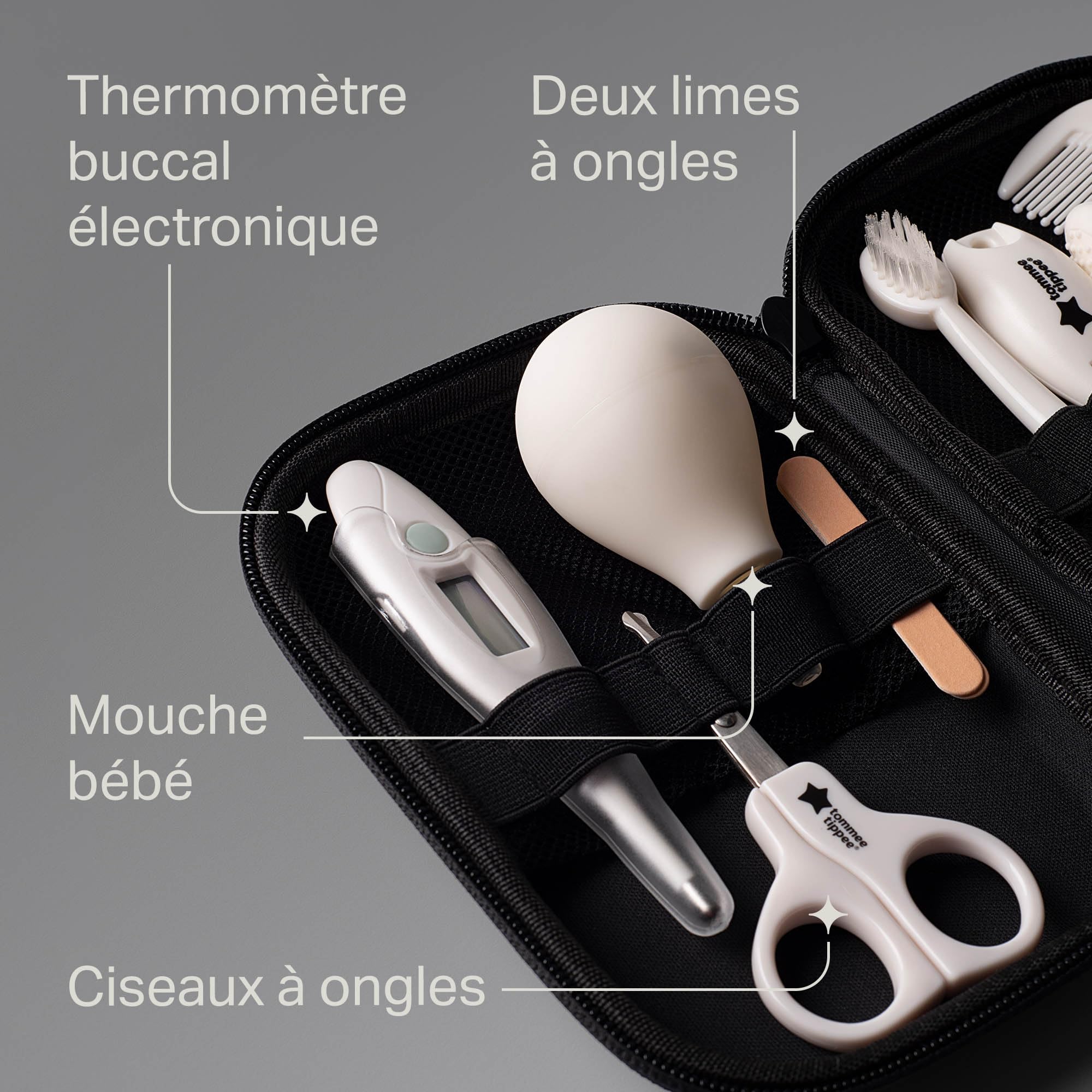Tommee Tippee Kit de Soin Bébé, Trousse Complète et Transportable, Thermomètre et Ciseaux pour Bébé, Pratique et Hygiénique
