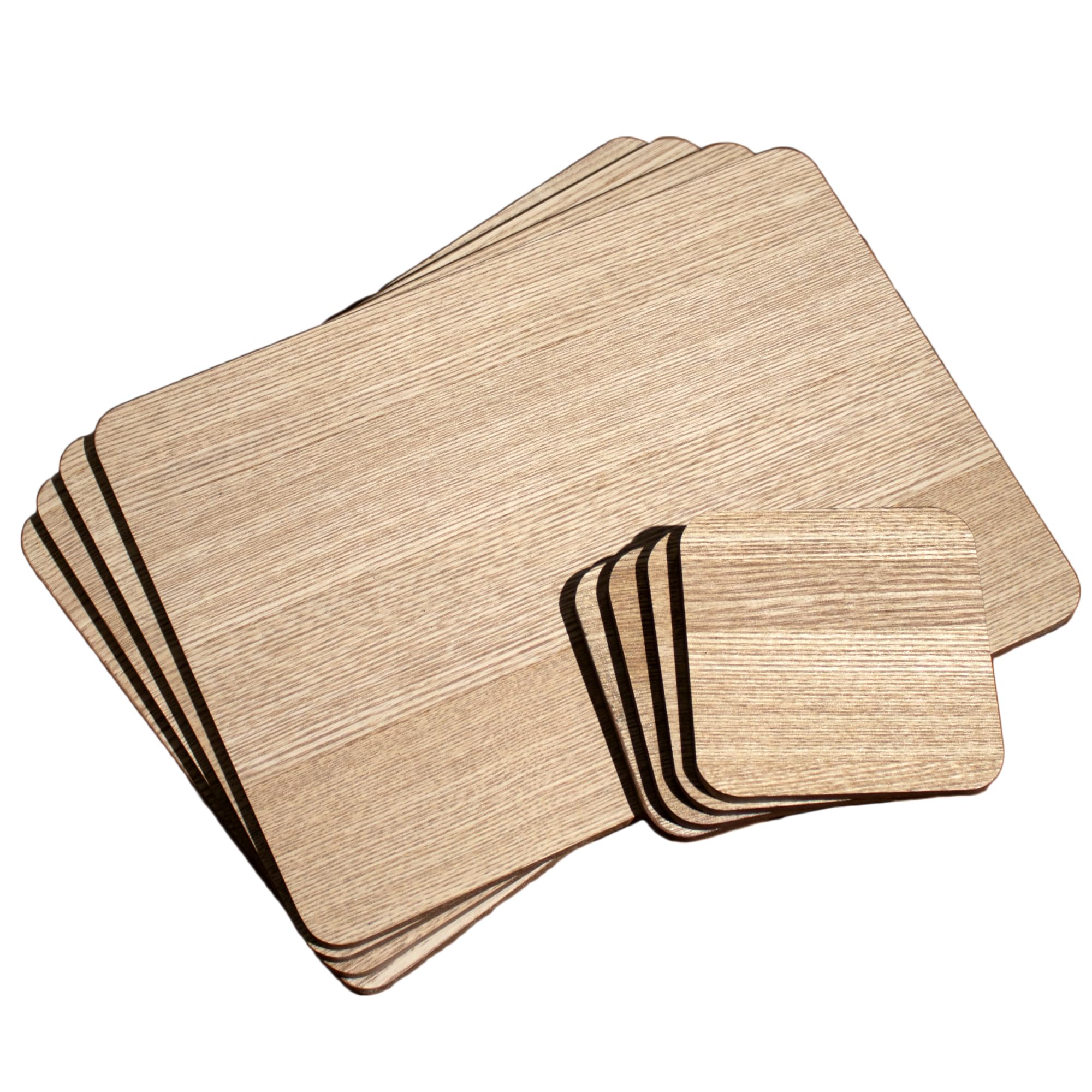 Oak Veneer Set of 4 Placemats & Coasters Natural Wood Kitchen Dining Table Mats