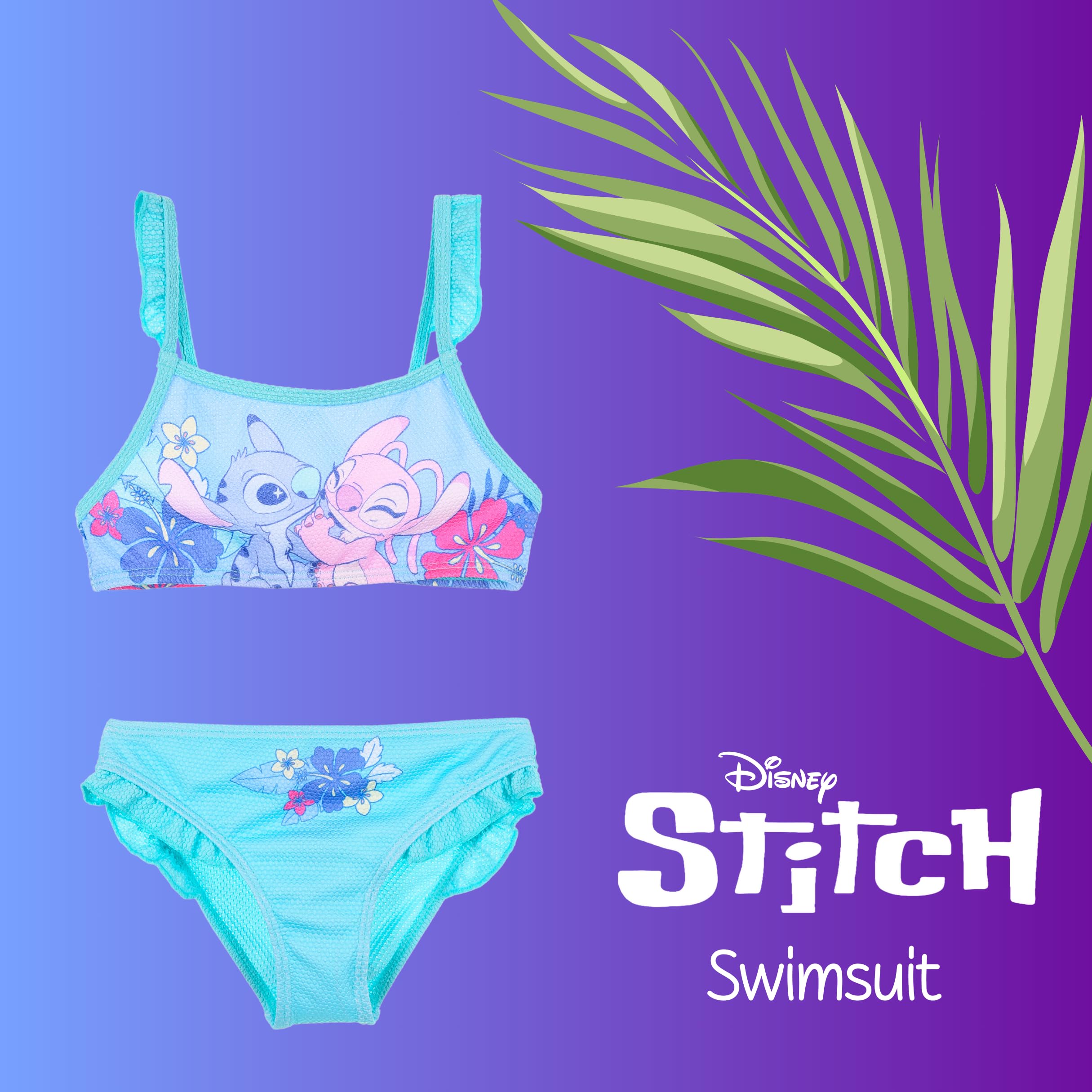 Disney Stitch y Angel Bikini para Niña, Bañador de Dos Piezas Arco Iris, Natación Infantil Tallas 3-8 Años