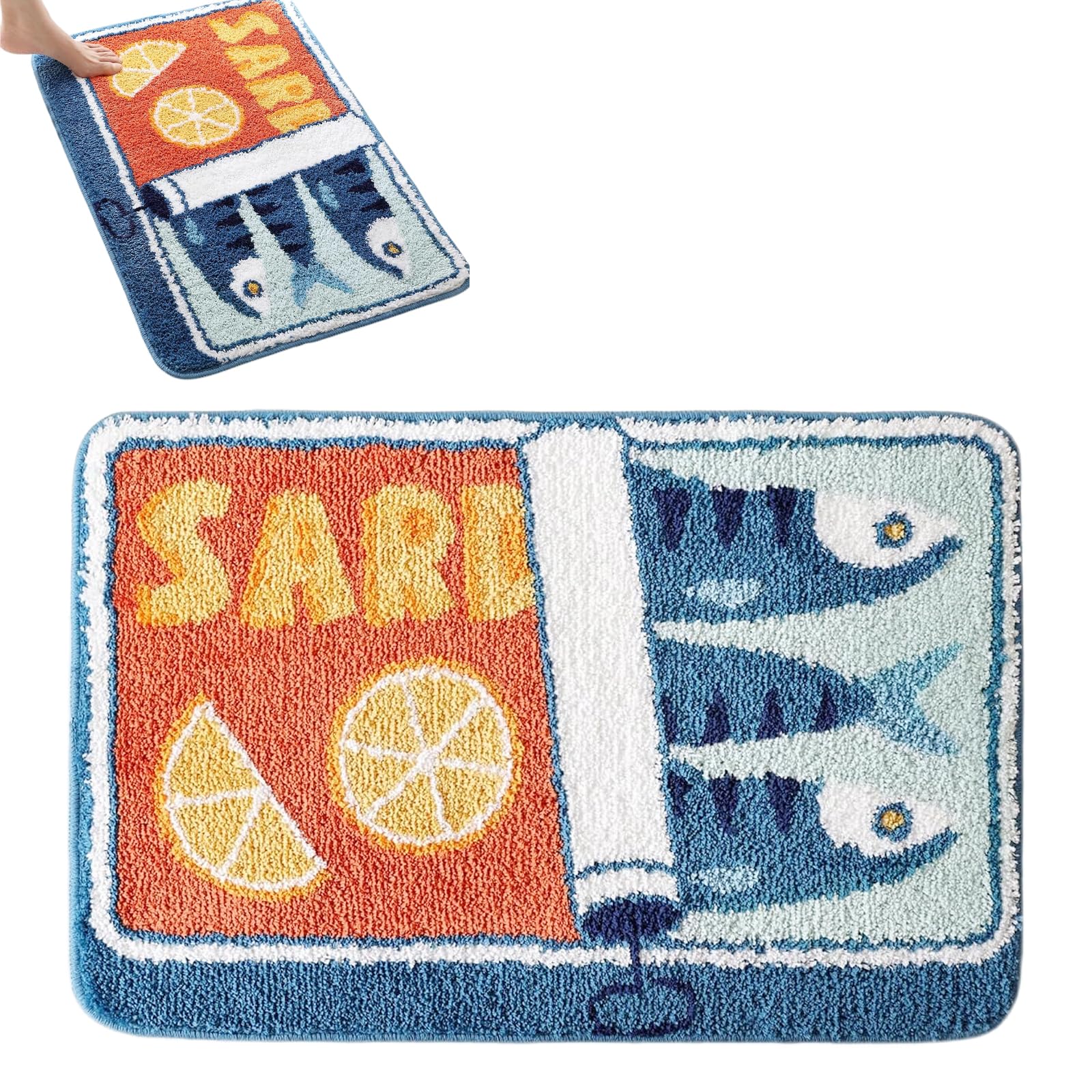 Sardinen Dose - Tappetino da bagno, 50 x 80 cm, divertente, lavabile, antiscivolo, morbido, assorbente, per bagno, cucina, camera da letto, WC, soggiorno