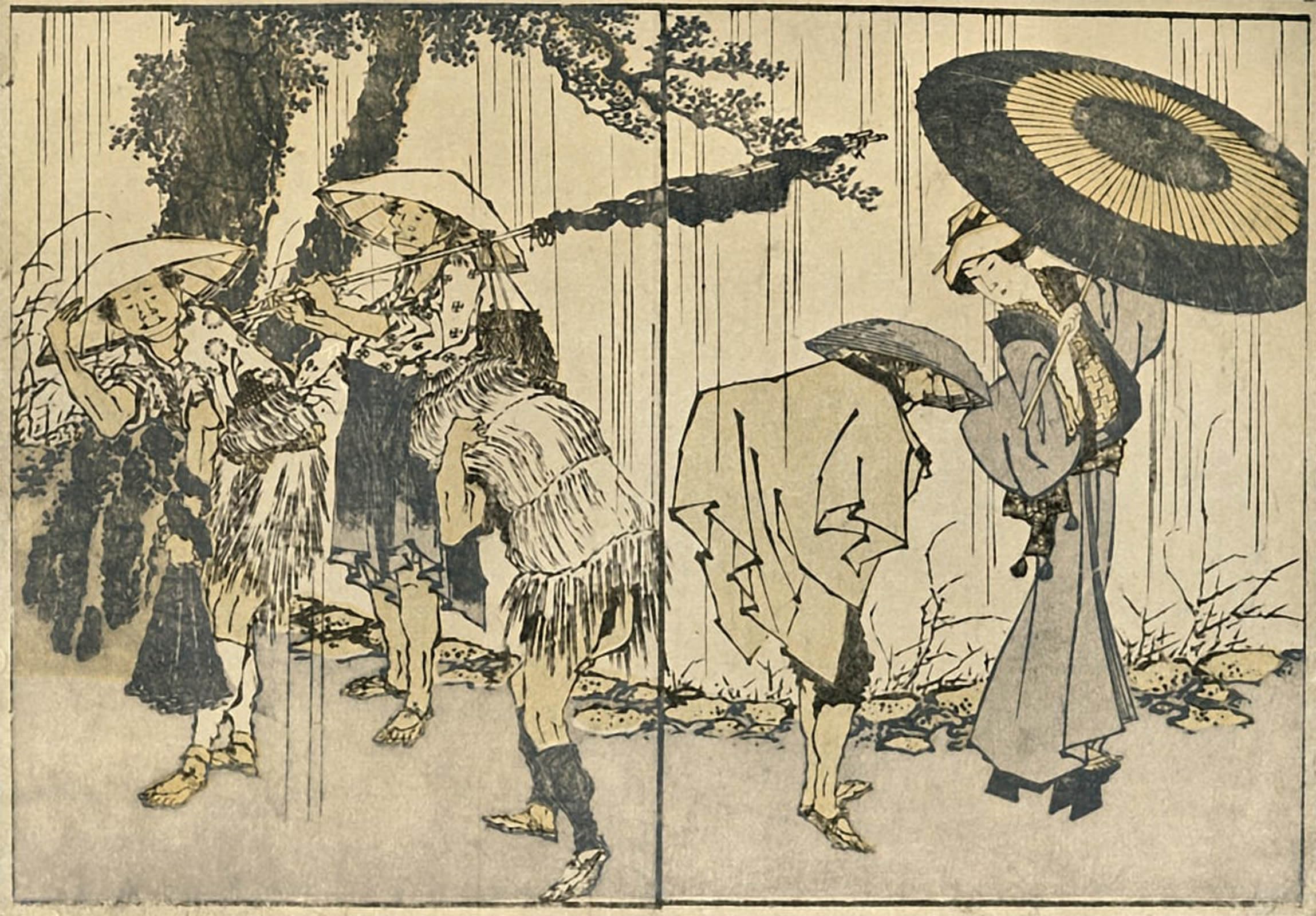 SERENDIPITP Retro Picture Poster Wall Art Pictures Painting People in the Rain by Katsushika Hokusai Wall Art Canvas Print for Wall Decor 60x90cm