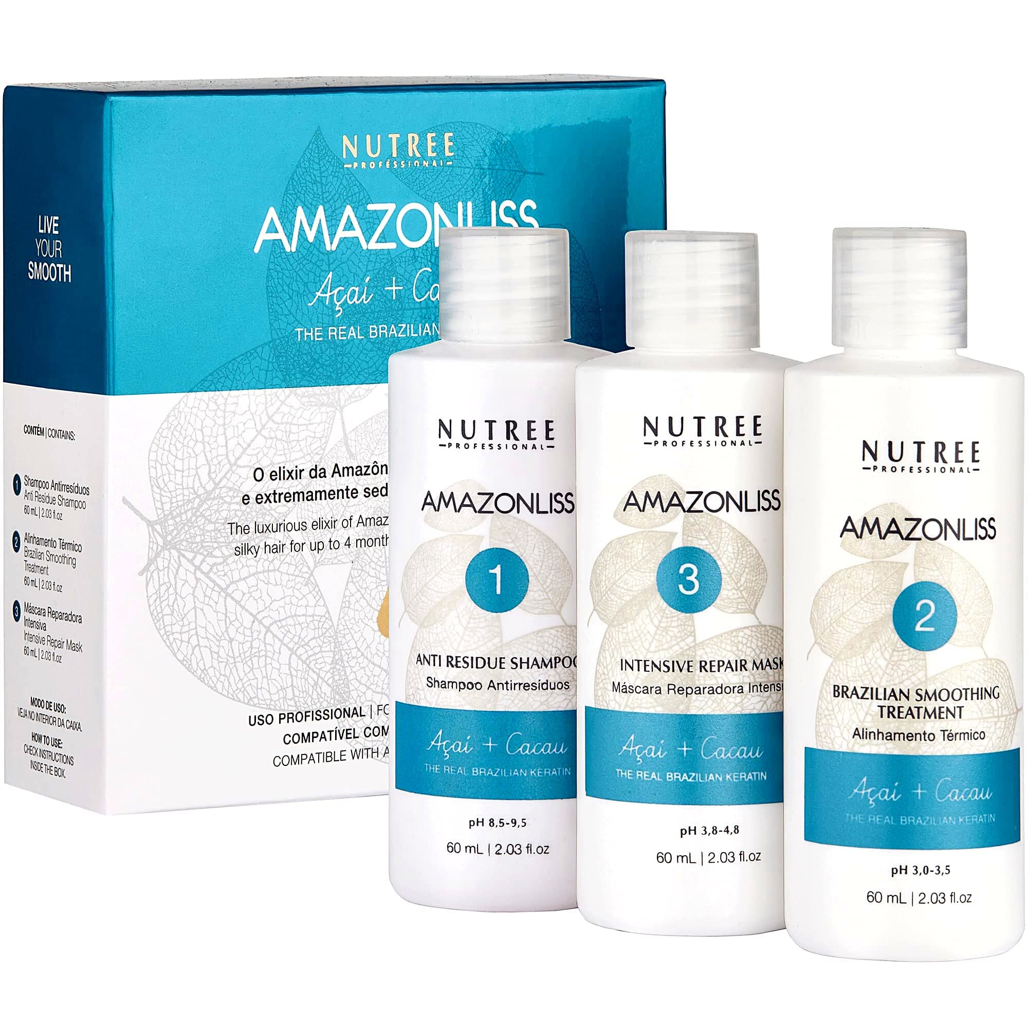Amazonliss Keratin Hair Straightening Treatment – Home Use Brazilian Blowout Kit – Keratin Treatment Formaldehyde Free – Keratina para Alisar el Pelo, Anti-Frizz, Shine - 2.03 Fl Oz