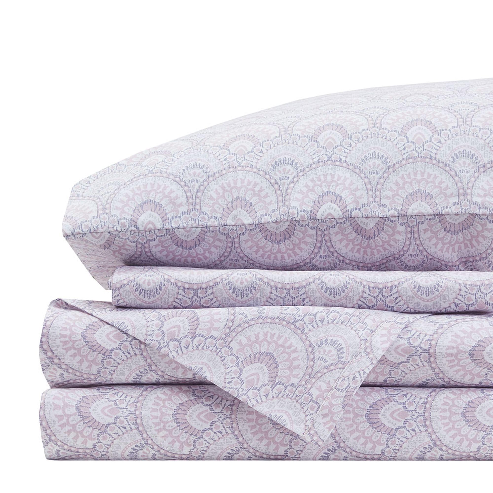 Comfort Spaces 100% Cotton Sheet Set Breathable, Lightweight, Soft with 14" Elastic Pocket Fits up to 16" Mattress, All Season Cozy Bedding, Matching Pillow Case, Full Tabitha Purple 4 Piece