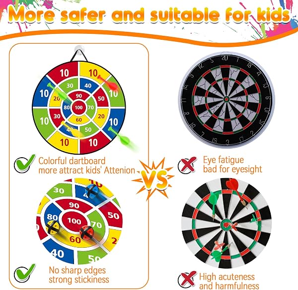 26 Inches Kids Dart Board Set, Dart Board for Kids, Double Sided with 12 Sticky Balls, Indoor Outdoor Party Games Toys for 3 4 5 6 7 8 9 10 11 12 Year Old Boy Girl and Adult - 5