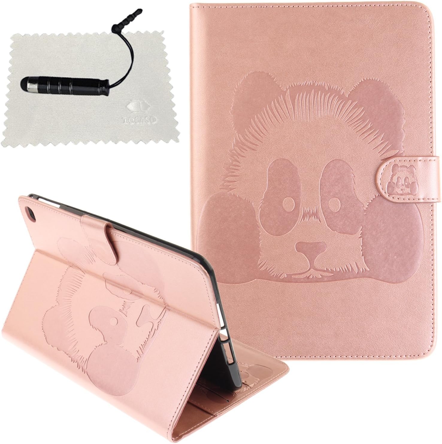 TOCASO Embossed Lovely Panda Design Leather Case for iPad Mini 4 Samrt Cover Lightweight Slim Flip Cover Cute Animal Rose Gold Wallet Case Book Style with Stand Magnet Credit Card Holder Slot