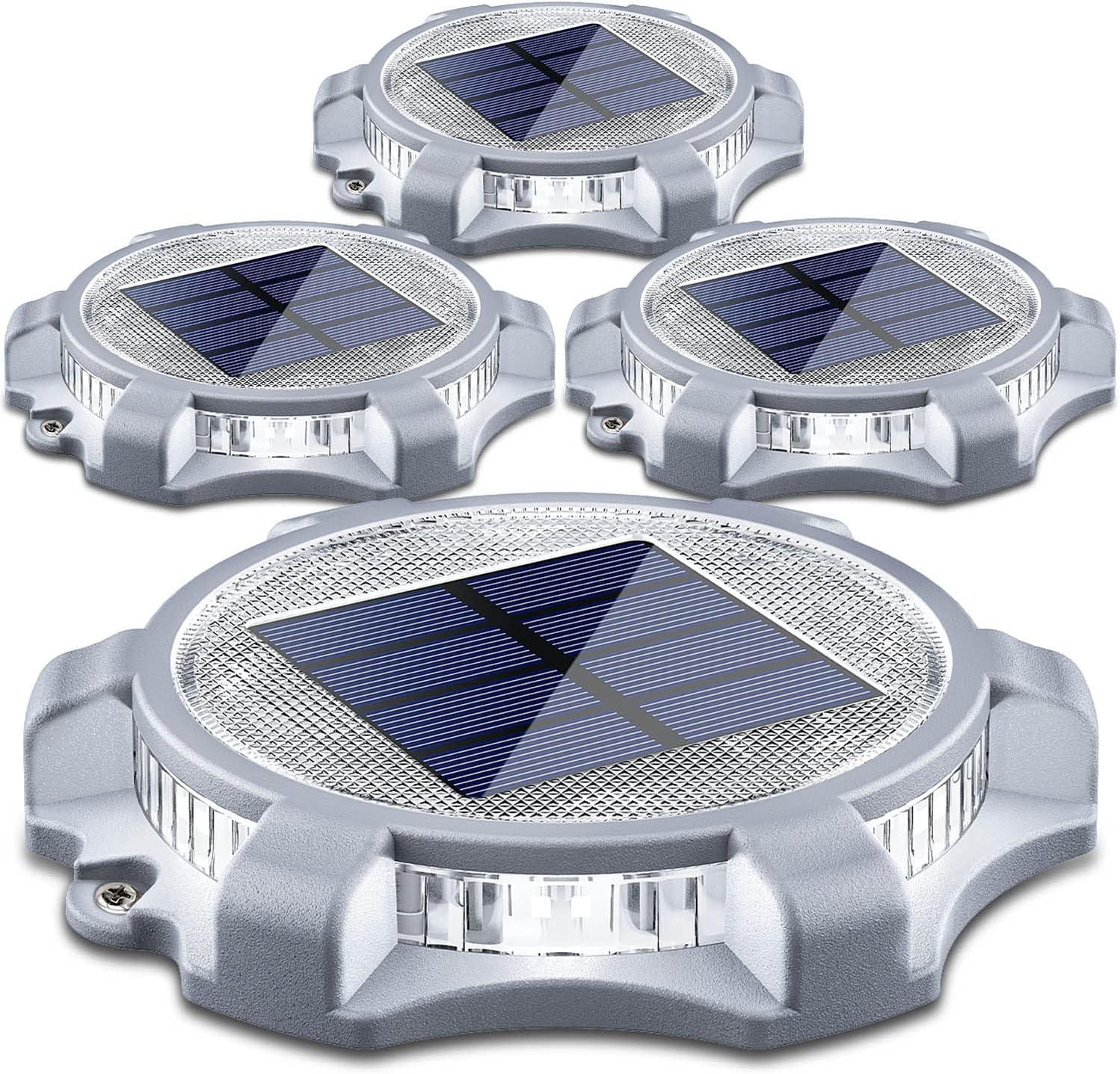 SIEDiNLAR Solar Deck Lights Outdoor 2 Modes LED Dock Driveway Markers Light Solar Powered Waterproof for Step Ground Walkway Stair Pathway Yard Garden Road 4 Pack (Cool White/Warm White)