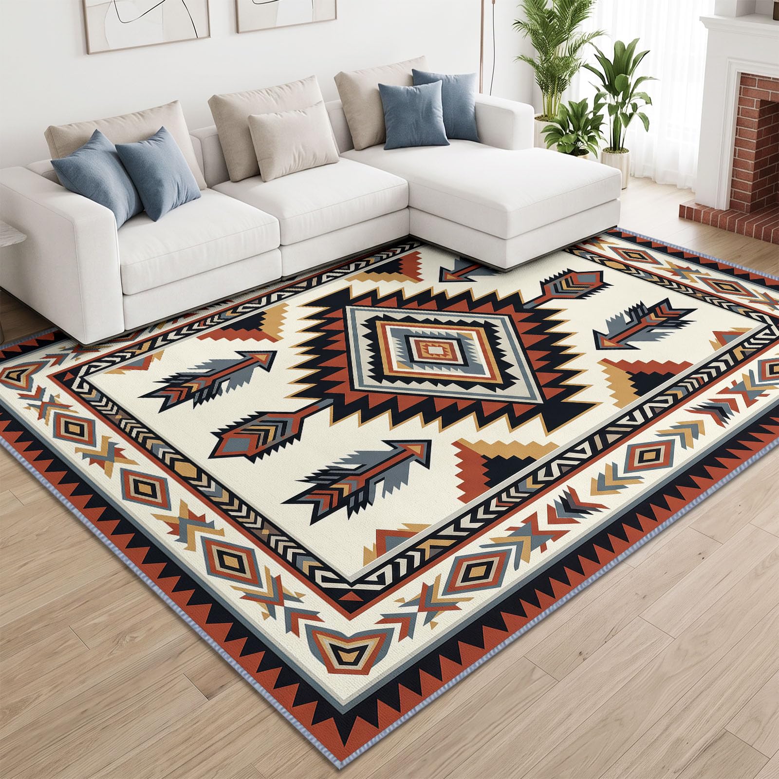 Générique Tapis Salon Traditionnel Géométrie Plume Flèche 100 x 160 cm