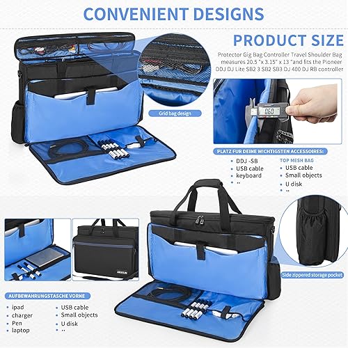 Miniatura 2 de AKOZLIN Bolsa de viaje acolchada para mezclador de DJ, bolsa de hombro de 20.5 × 3.15 x 13 pulgadas, apta para Pioneer Flx 4 DDJ DJ Lite SB 2 3 SB2