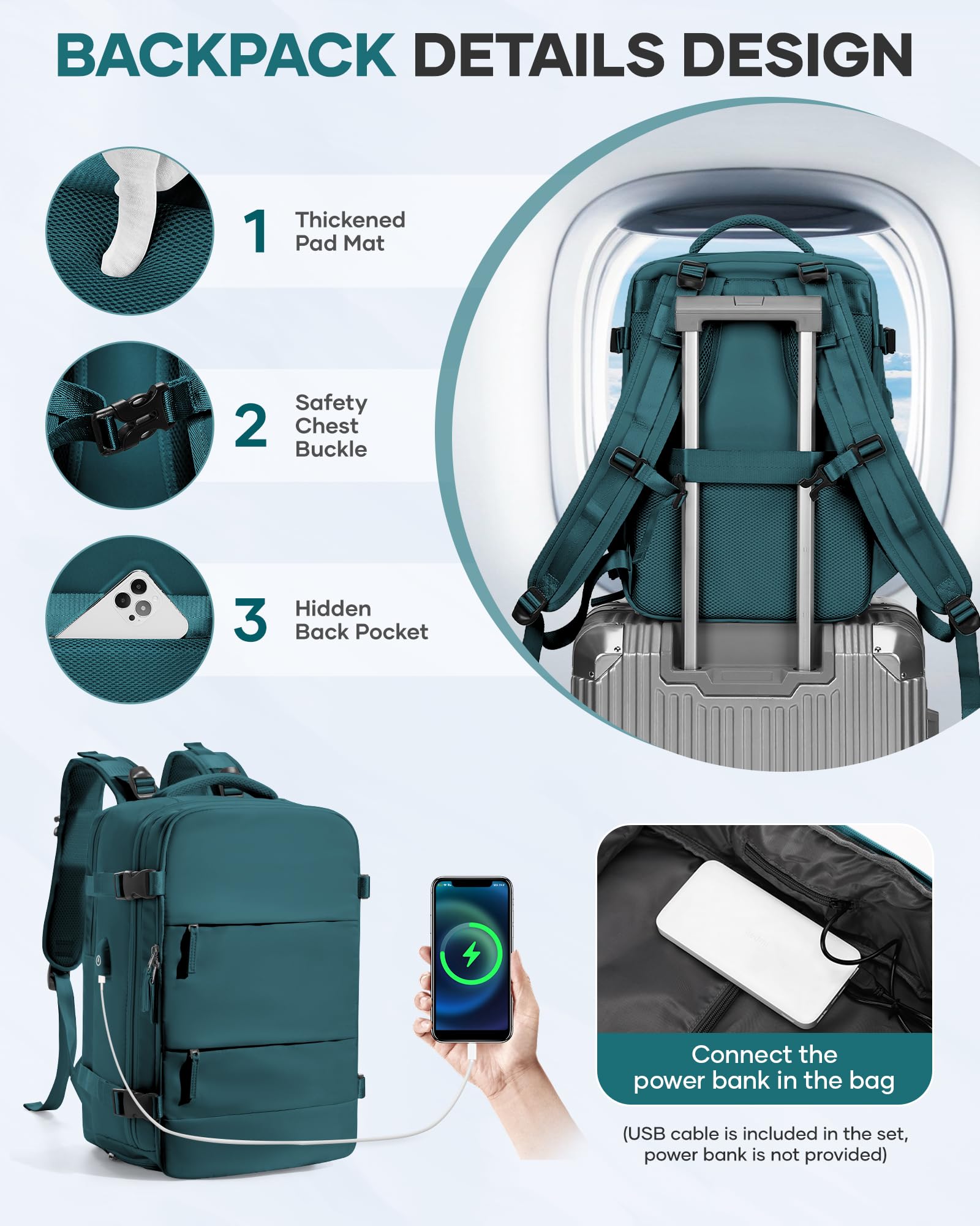 BJLFS Borse da Cabina per Ryanair 40x30x20 Zaino Wizzair Sottovuoto da viaggio 40x20x25 Bagaglio a Mano con compressione sottovuoto,Zaino Easyjet 45x36x20,Zaini Casual per laptop da 14 pollici