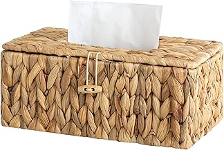 StorageWorks Wicker Napkin Holder, Water Hyacinth Tissue Box Cover, Decorative Tissue Box Holder with Lid, Handwoven Napkin Dispenser, 1 Pack, 10" L x 6" W x 4 ¾"H