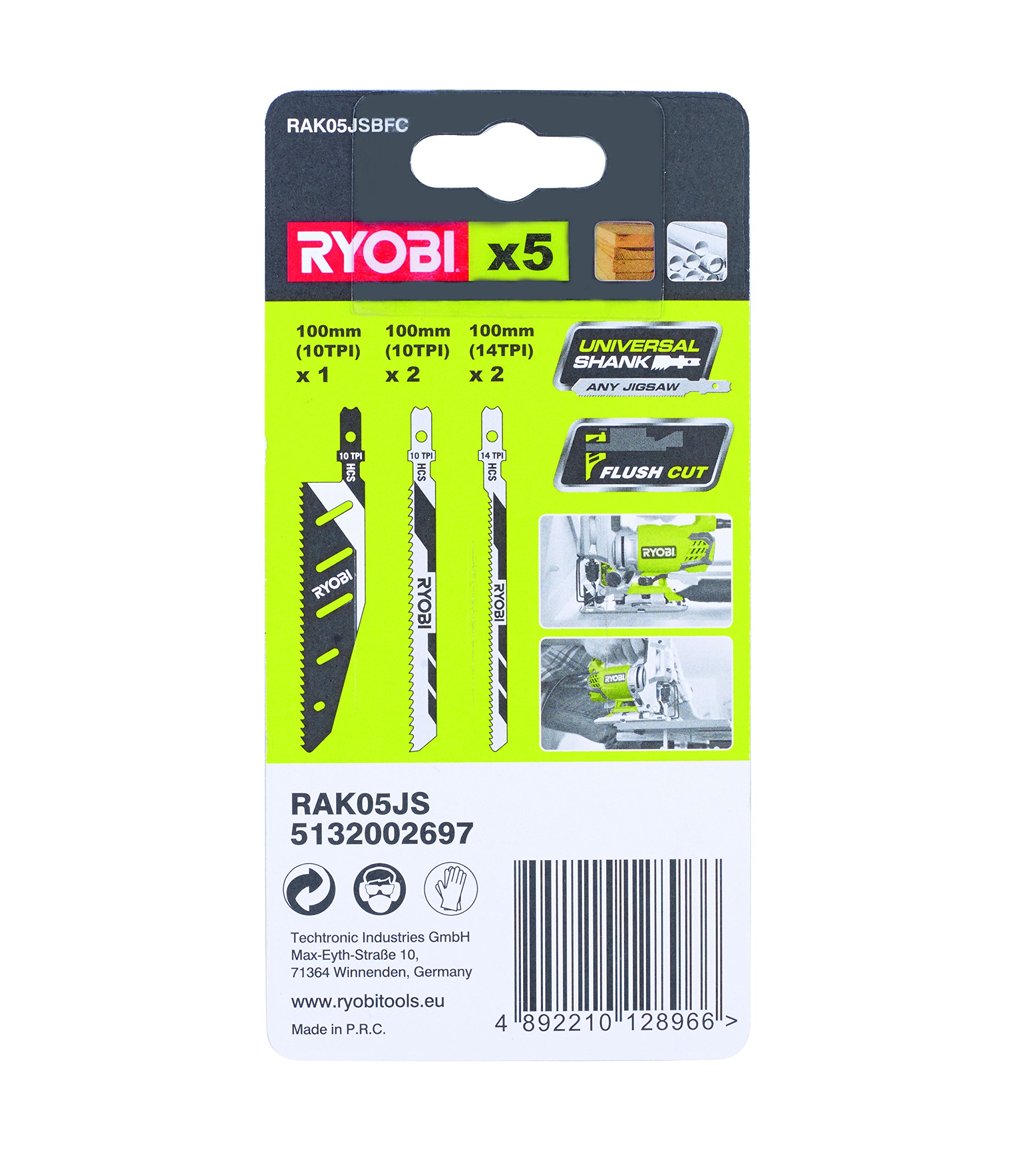 Ryobi RRS1801M - Sierra eléctrica (1,9 kg) + Ryobi RAK05JSBFC AEG Powertools Set de 5 Piezas