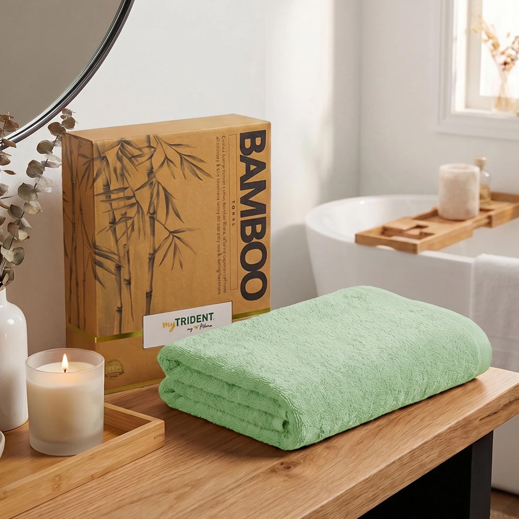 MYTRIDENT Cotton Bamboo Towels for Bath Large Size | Soft & Absorbent | Anti-Microbial & Anti-Odour | 450 GSM | 1 Piece Bath Towel for Men/Women - Sage Green-image-29