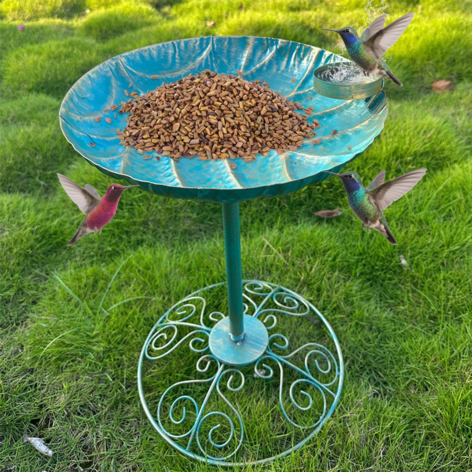 Vasca per uccelli da esterno Vaschetta decorativa antiruggine | Vasca per uccelli con piedistallo in ferro Decorazioni Da Esterno Giardino: Patio, Terrazza, Cortile, Retro, Balcone,