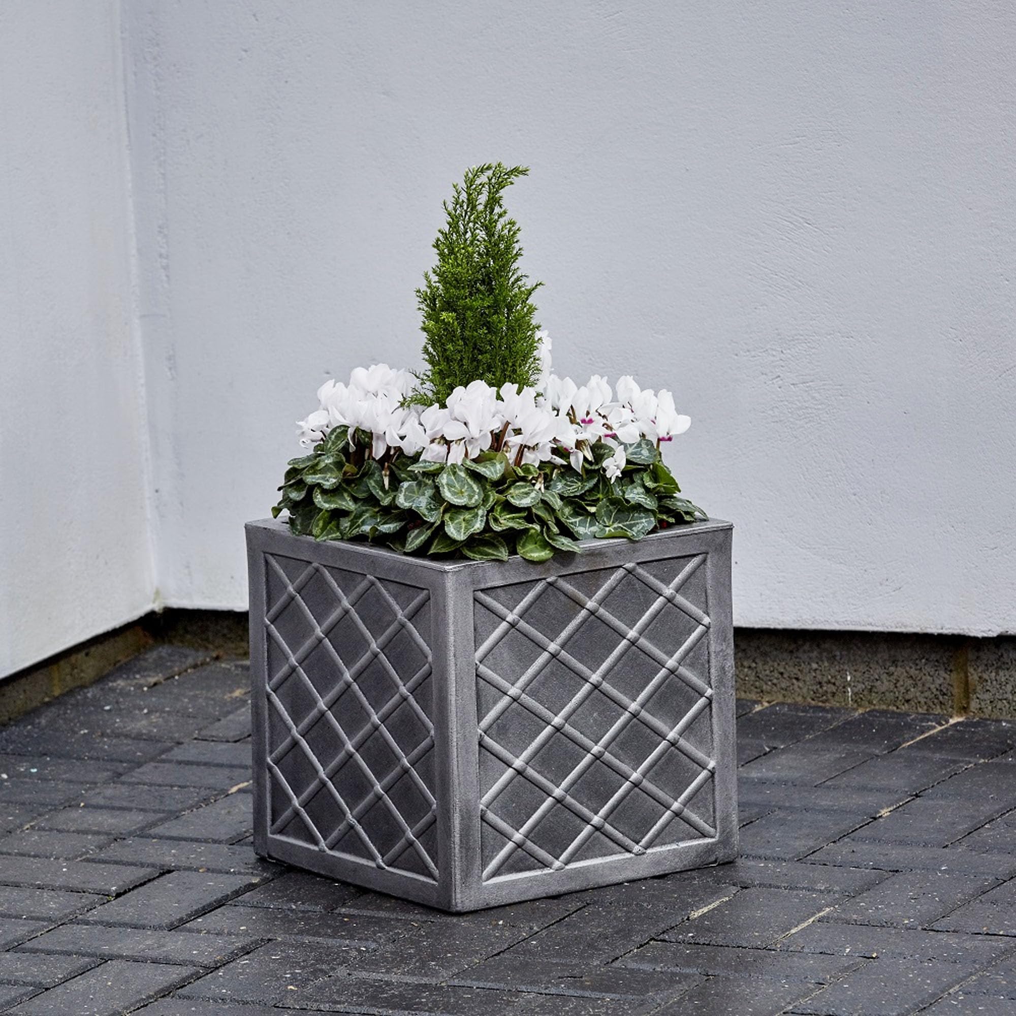 STORM TRADING GROUP Small Garden Lazio Square Planter Flower Box Pewter Plastic Pot Summer Outdoor Garden Boxes For Home & Office (2 Planters)