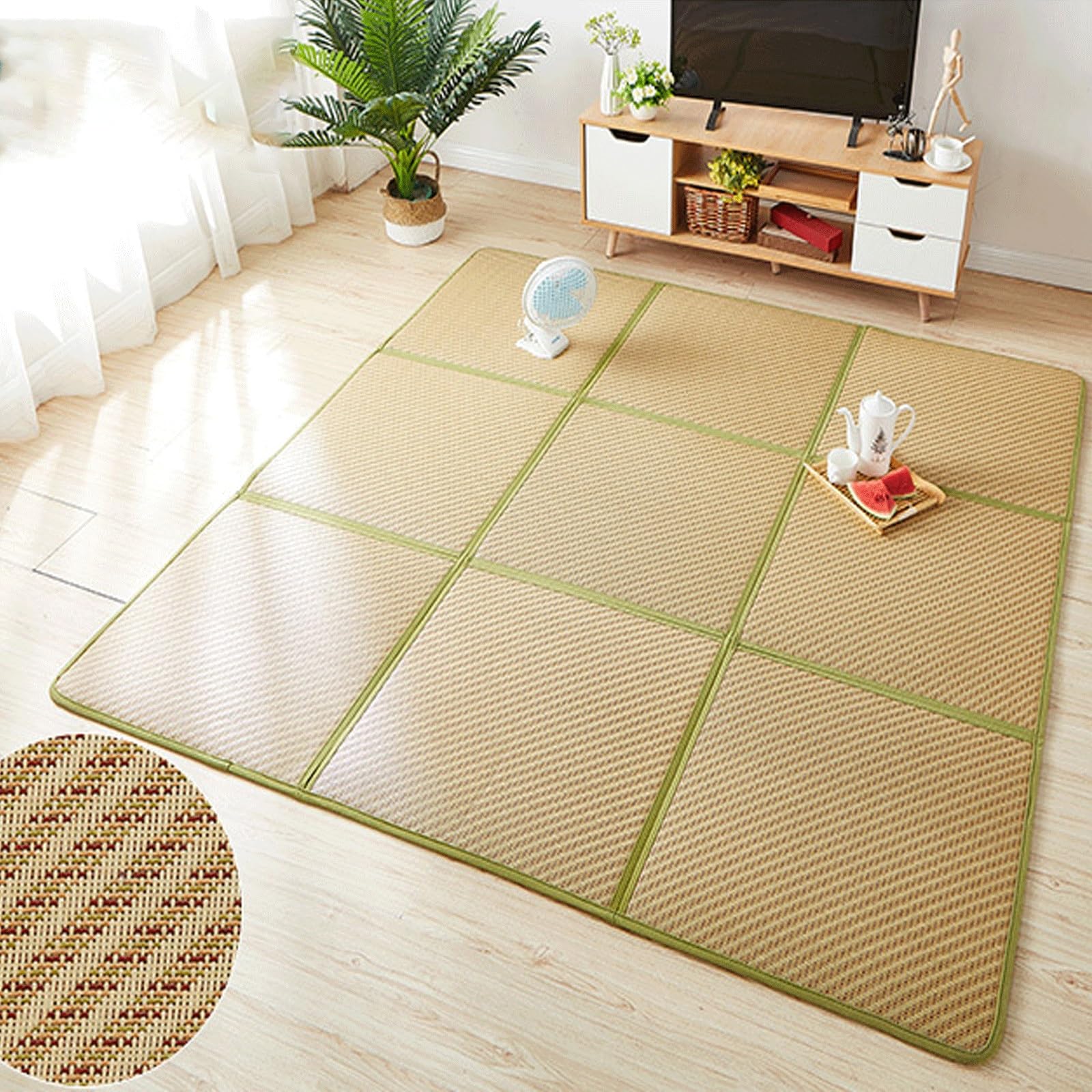 Tatami Tapis en Rotin Futon Matelas, Tapis japonais Tatami Pliable Tapis Antidérapant, Tapis De Couchage D'été Tapis de Sol Respirant, avec Sac de Rangement pour Enfants Tapis De Jardin Tapis De Salon