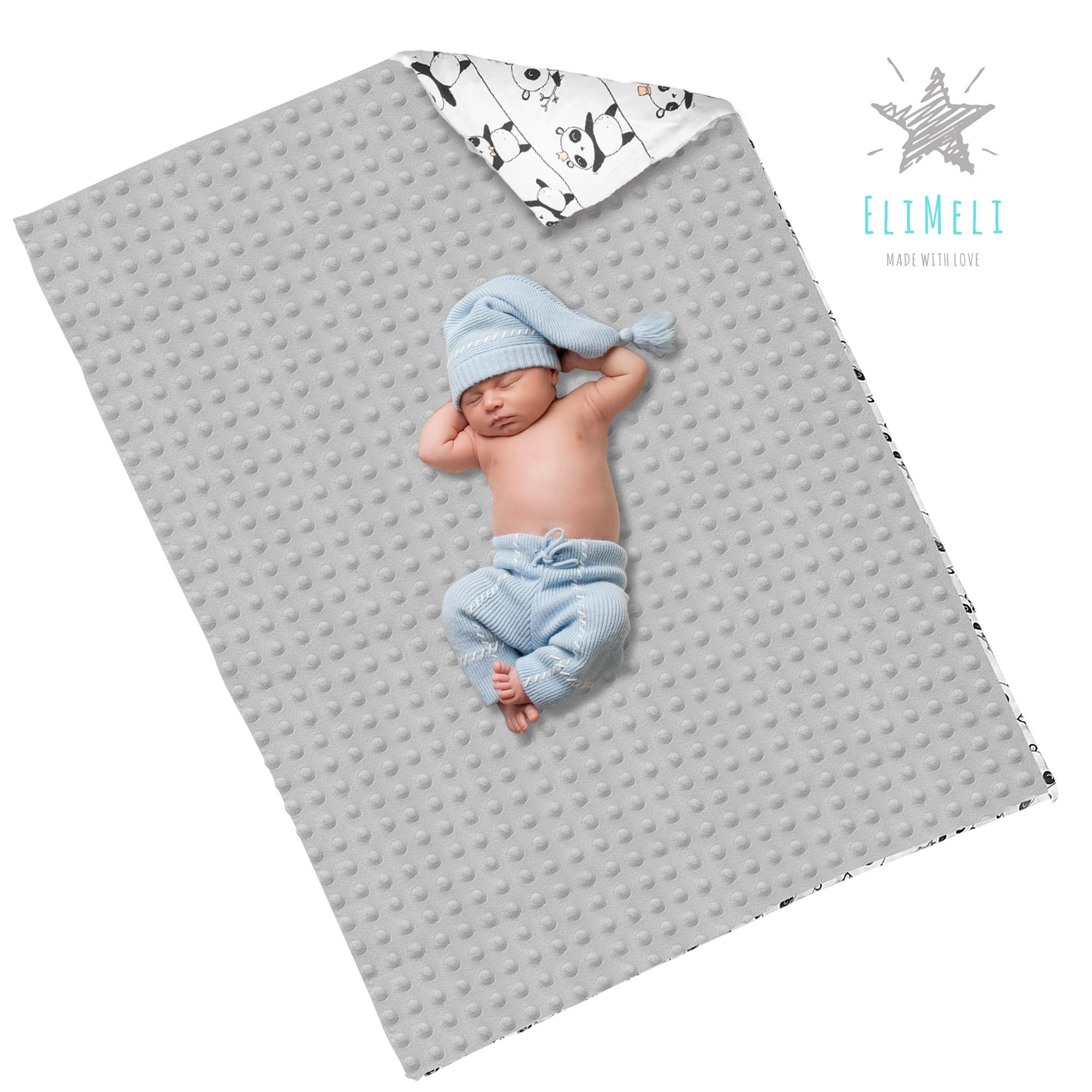 EliMeli Couverture Minky pour bébé, de qualité supérieure, super douce, en polaire et coton, à pois, avec rembourrage, 75 x 100 cm