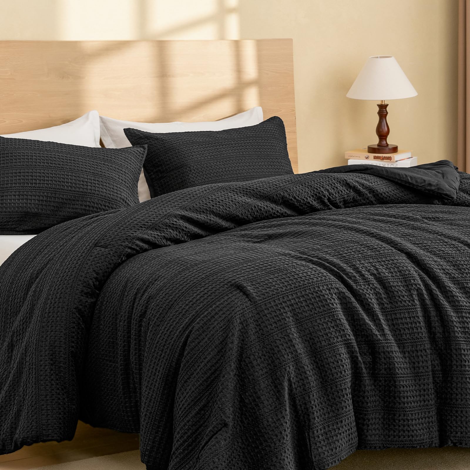 PHF Soft Waffle Comforter Set King Size- Comfy Breathable Waffle Weave Comforter with 2 Pillow Shams, 3 Pieces Less Snagging Lightweight Textured